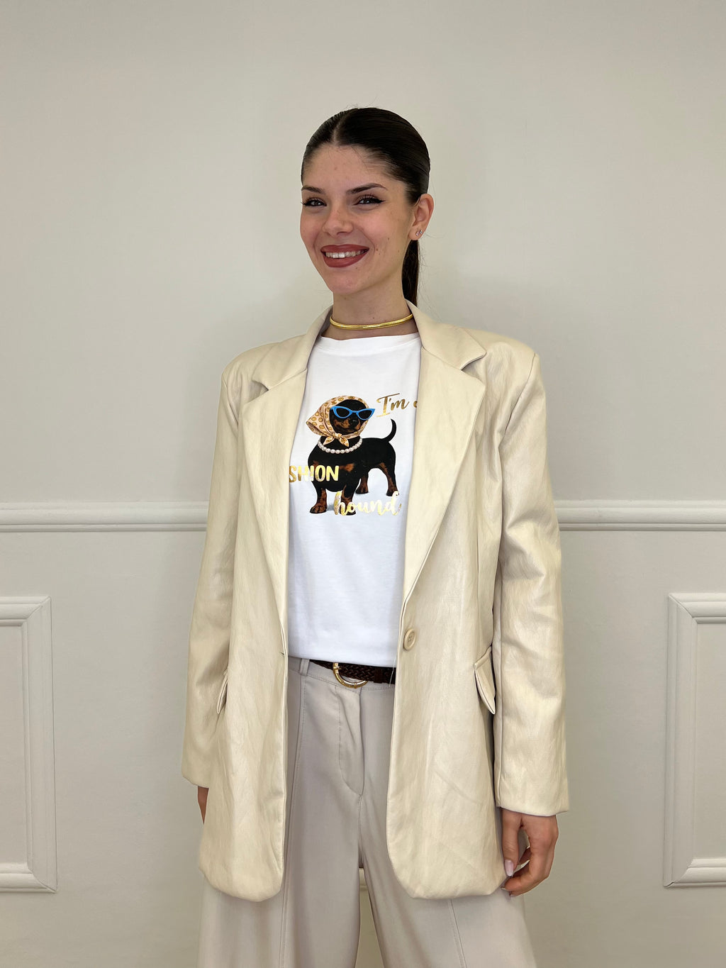 Blazer Oversize in Eco Pelle 30551 Beige