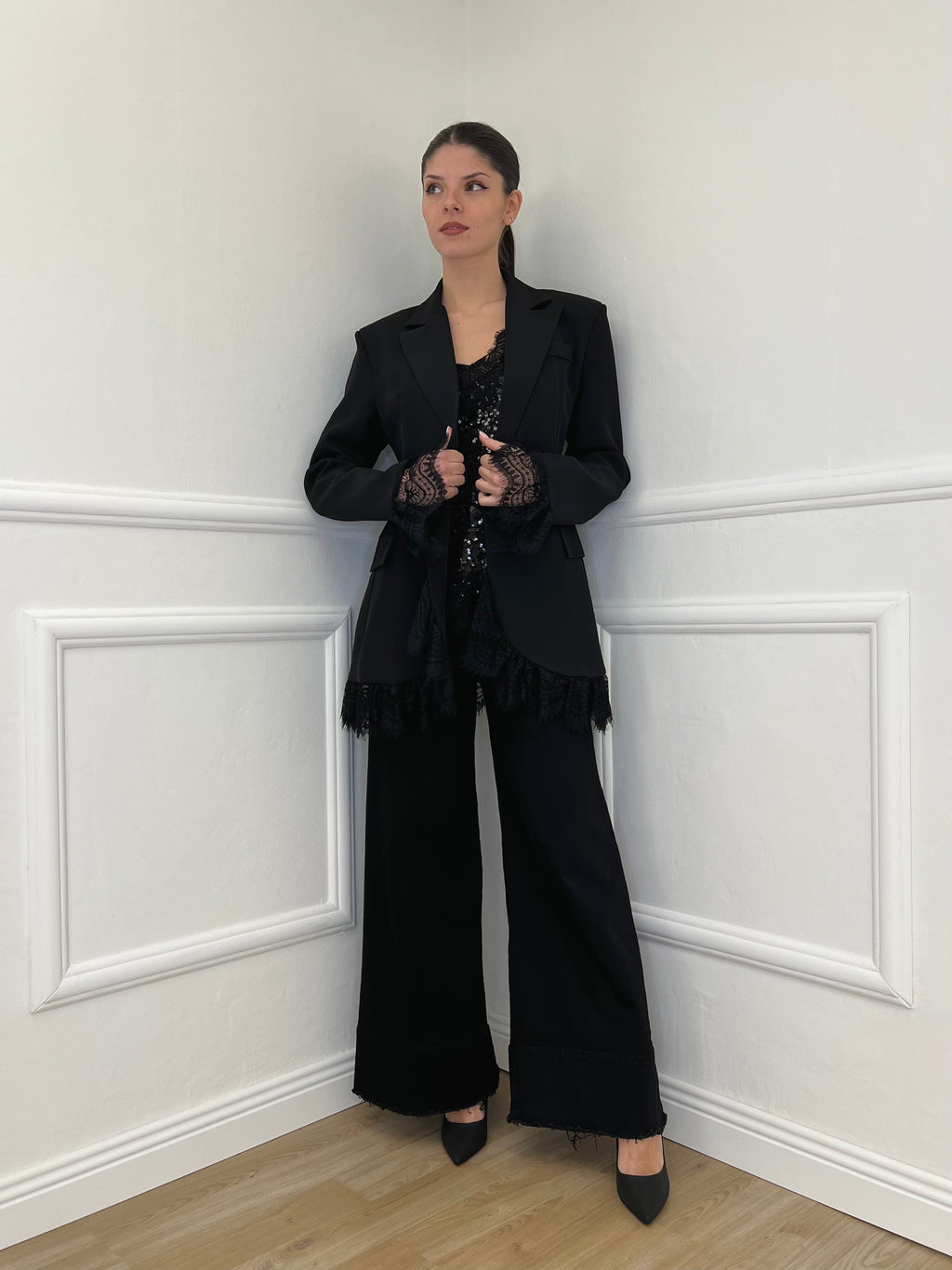 Jeans Palazzo Sfrangiato JK8117 Nero