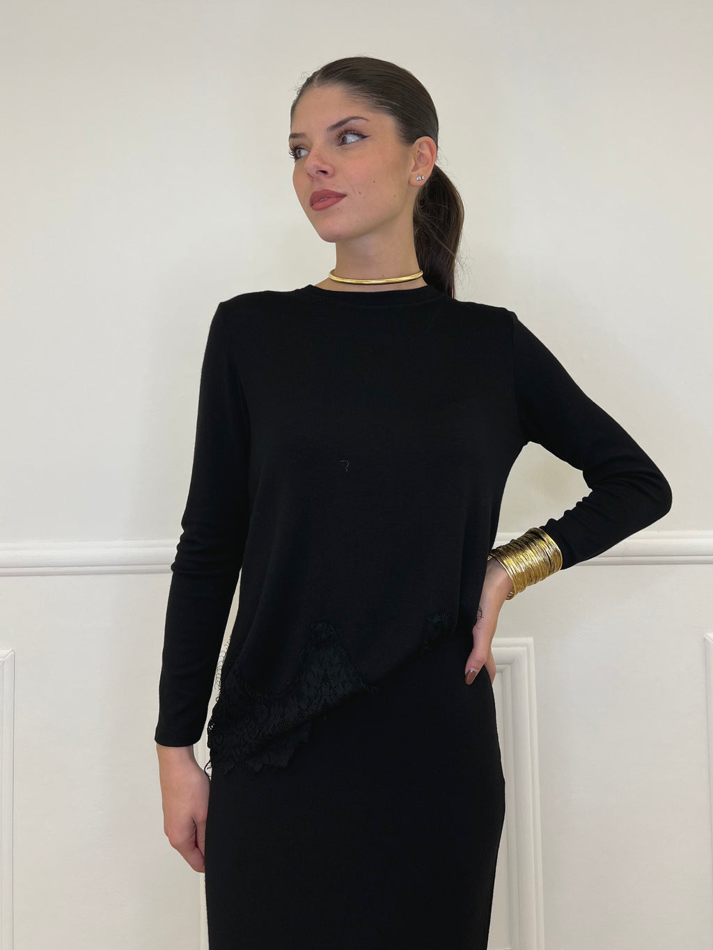 Maglia con Pizzo 60553 Nero