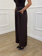 Panta Palazzo Risvolto Gabardine 26521 Marrone