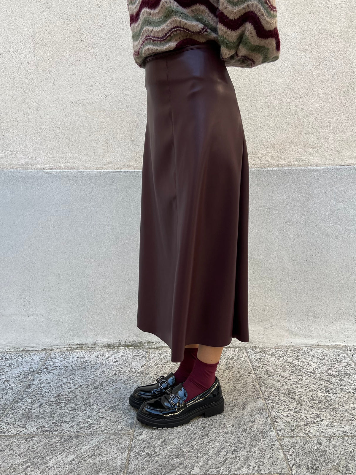 Gonna Midi Ecopelle 8066 Burgundy