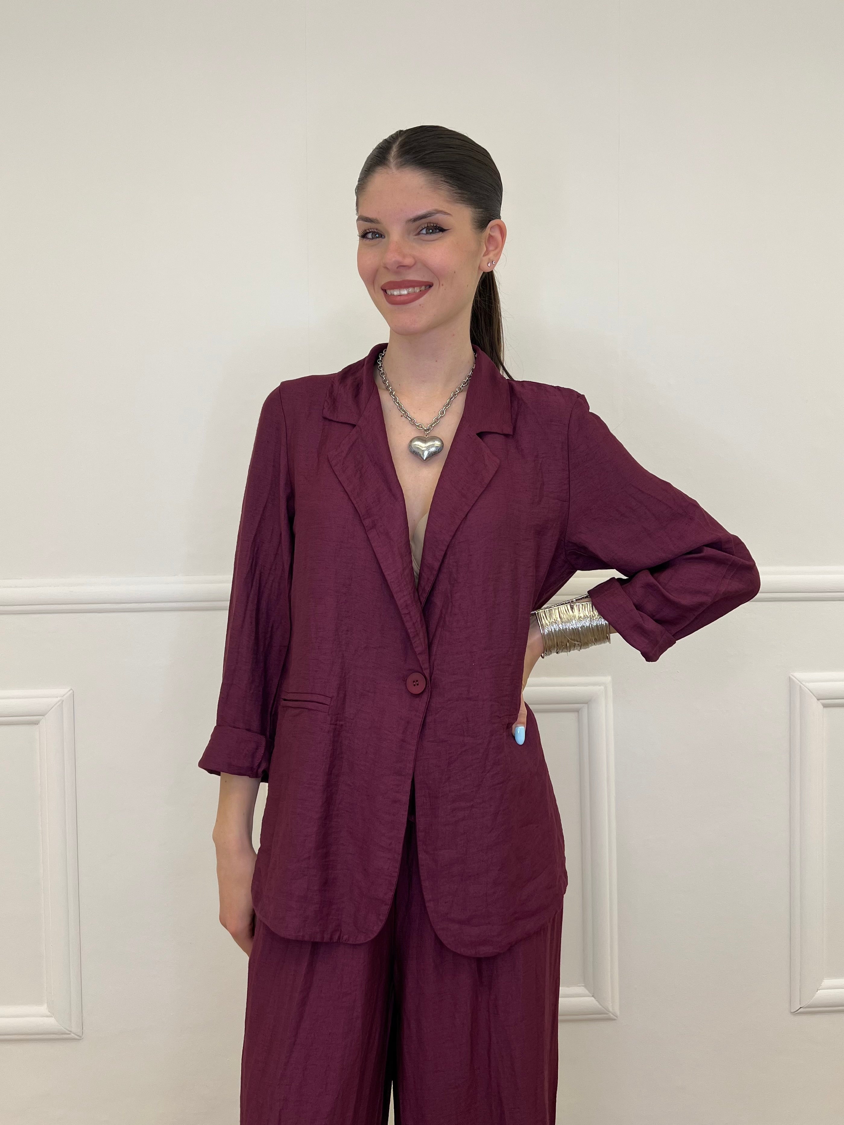 Tailleur In Lino e Tencel 26301 Burgundy