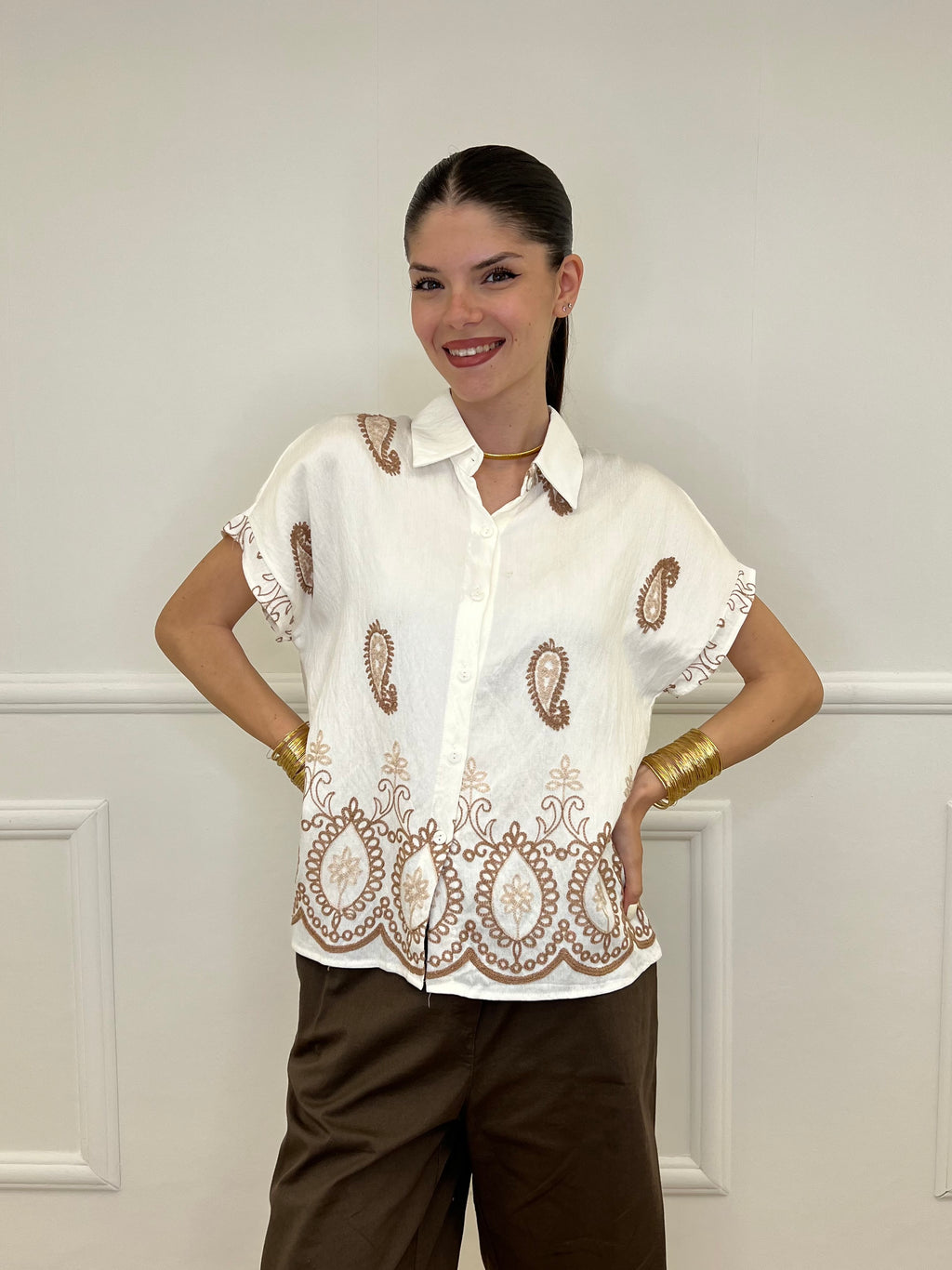 Camicia Ricami Paisley 18180 Panna