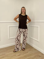Pantalone Jersey Geometrico 9078 Marrone