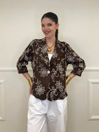 Blazer Ricamato in Lino e Viscosa 11353 Moro
