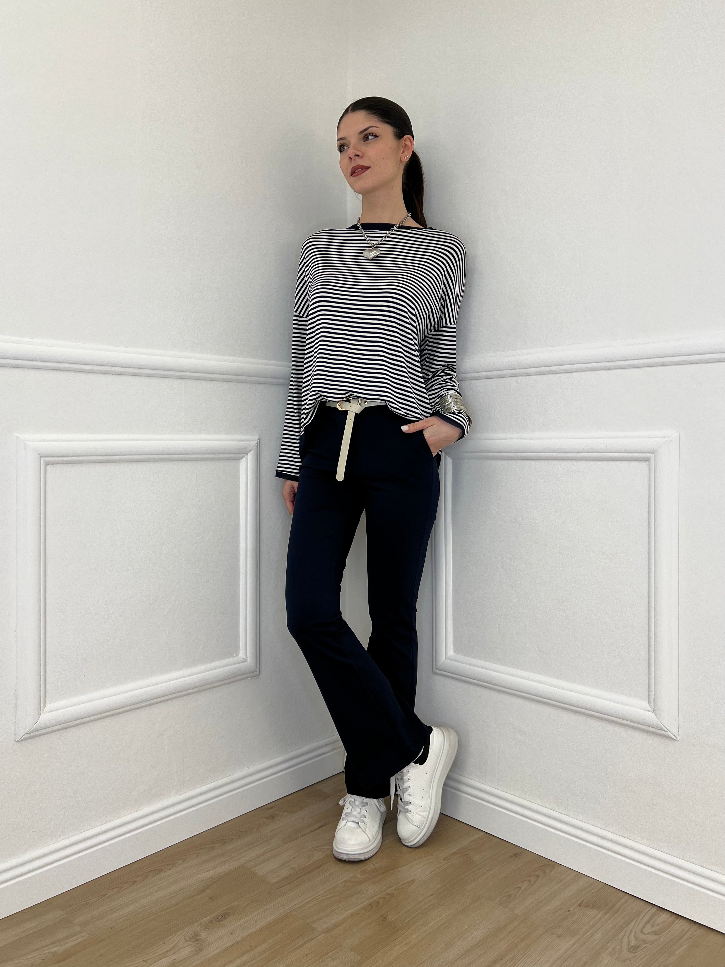 Pantalone Flare Cintura 26513 Blu