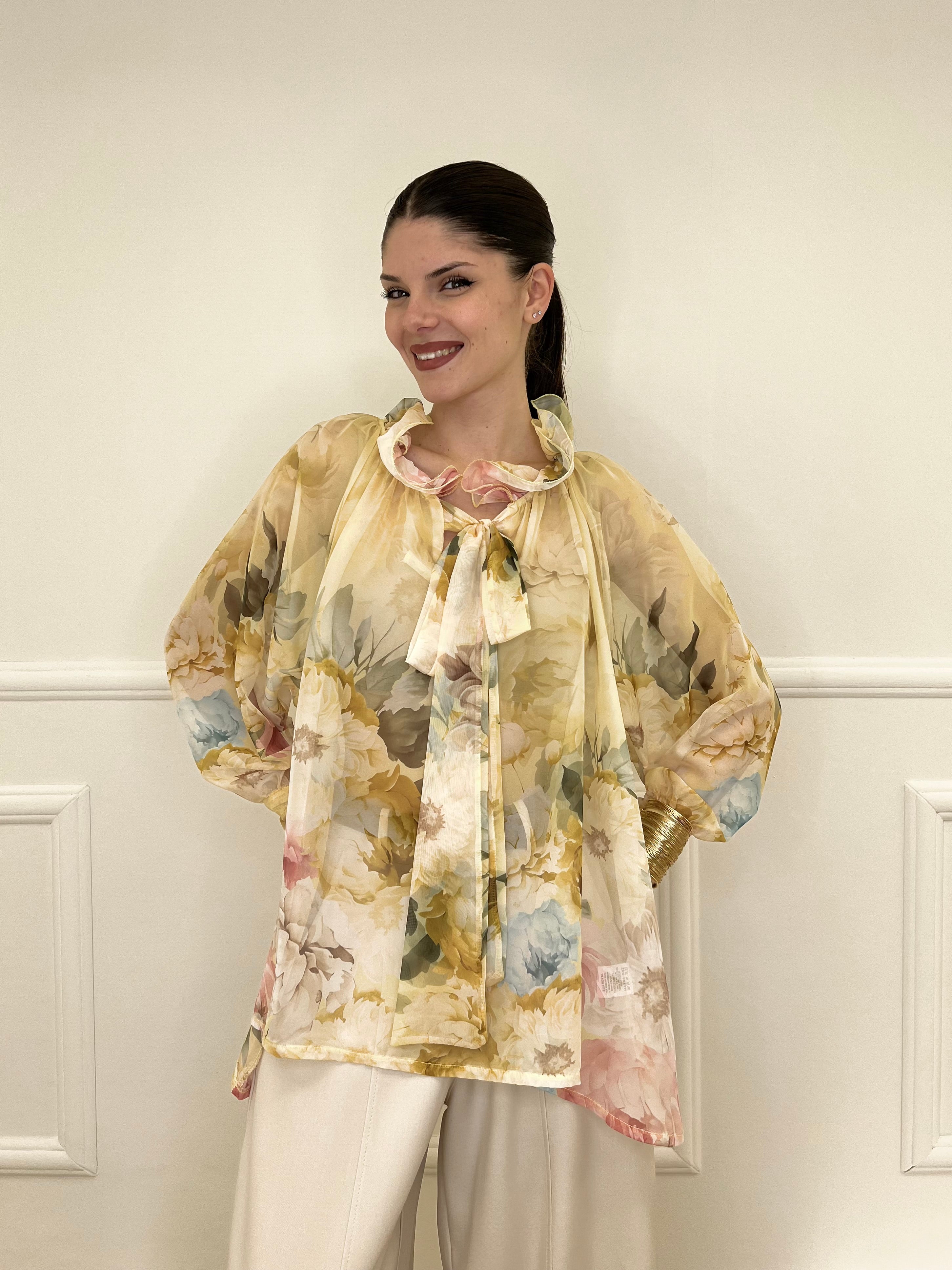 Blusa Voile Fiori Con Fiocco 4284 Giallo