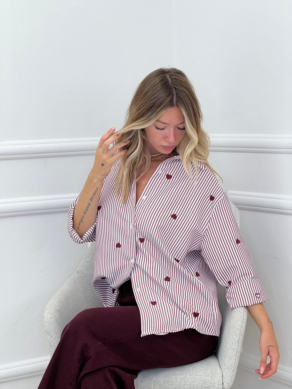 Camicia Cuori Ricamati 1255 Bordeaux