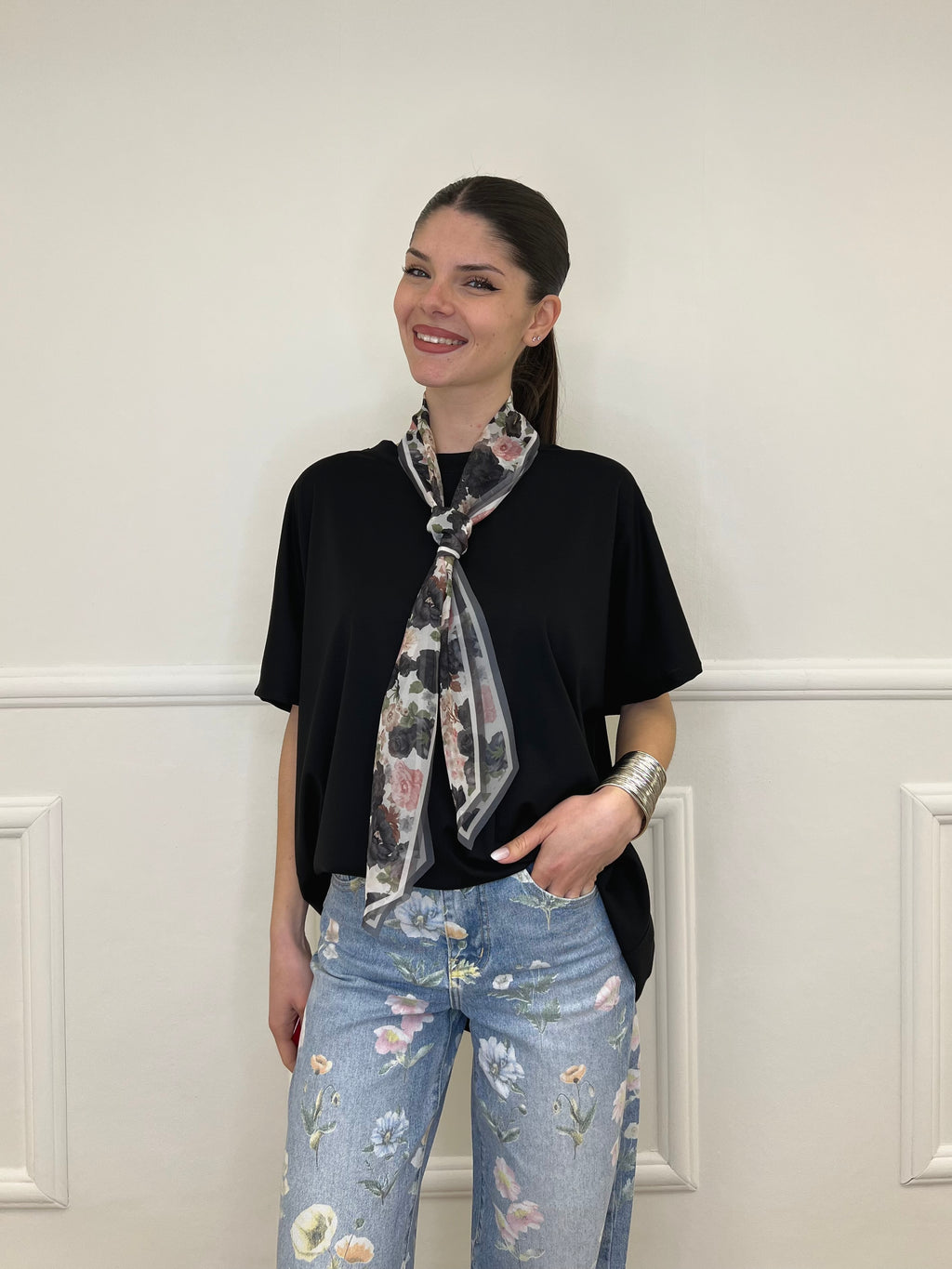 T-shirt Maxi Con Foulard 35080 Nero