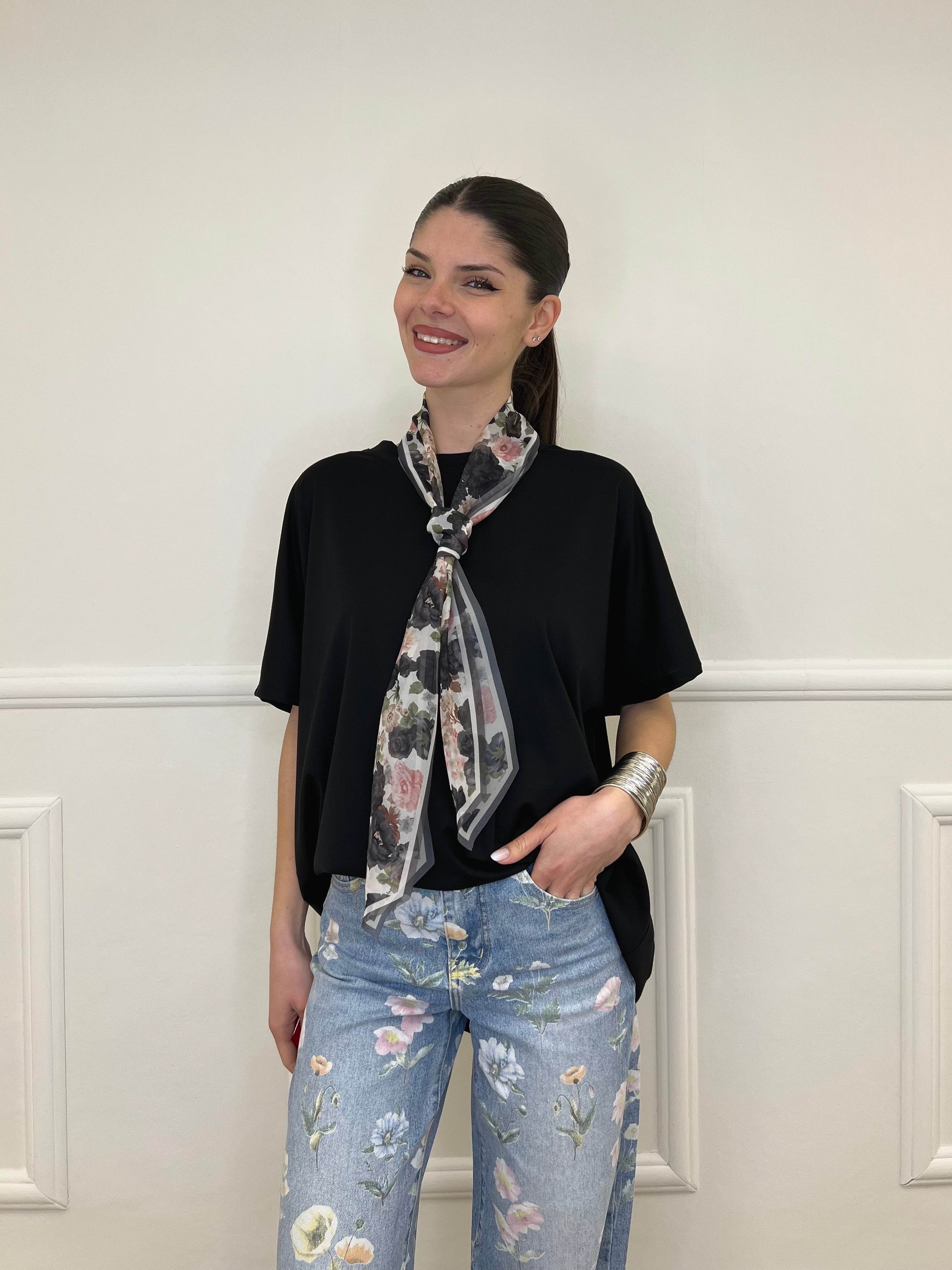 T-shirt Maxi Con Foulard 35080 Nero