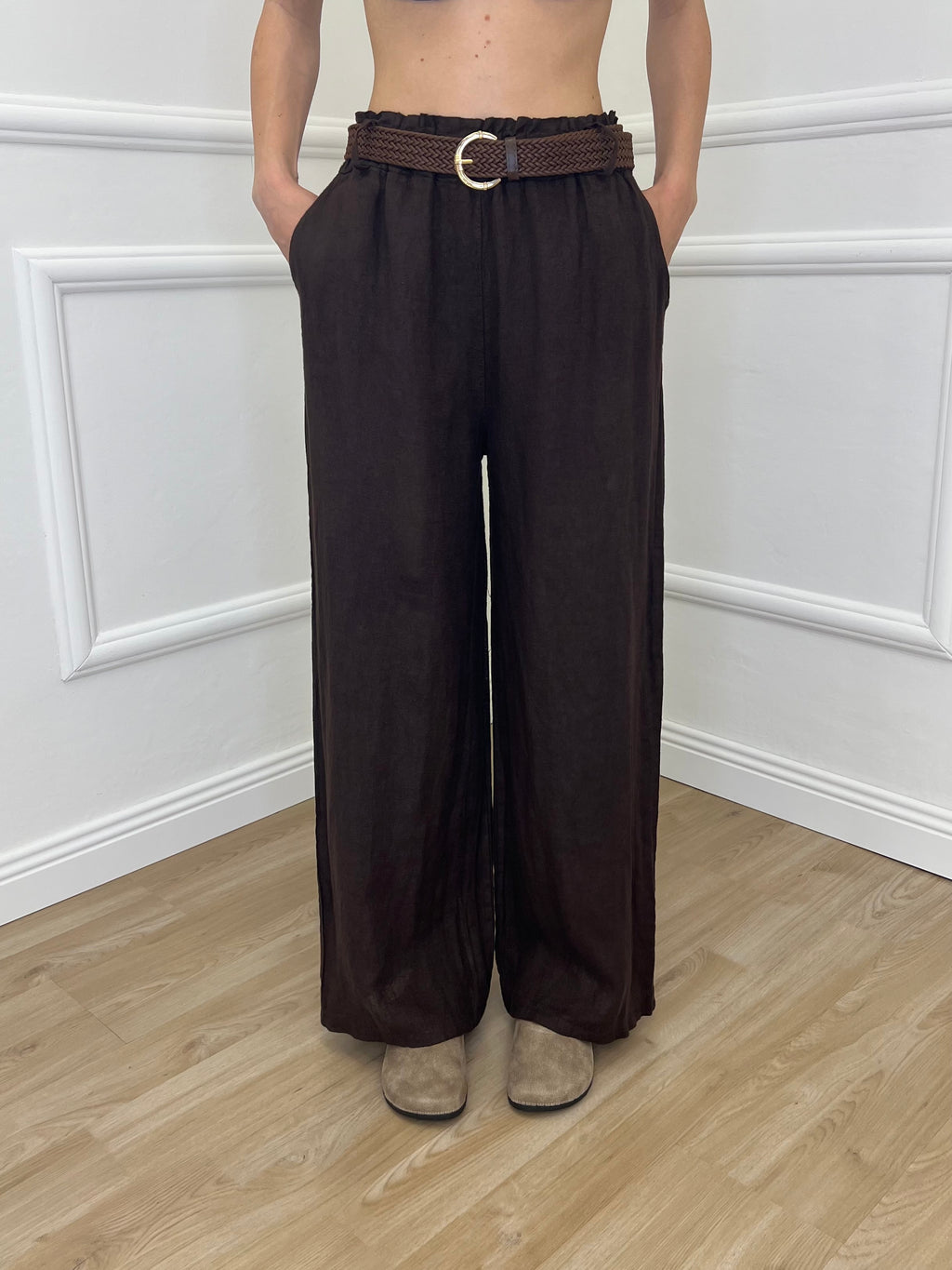 Pantalone Lino Cintura 22525 Moro