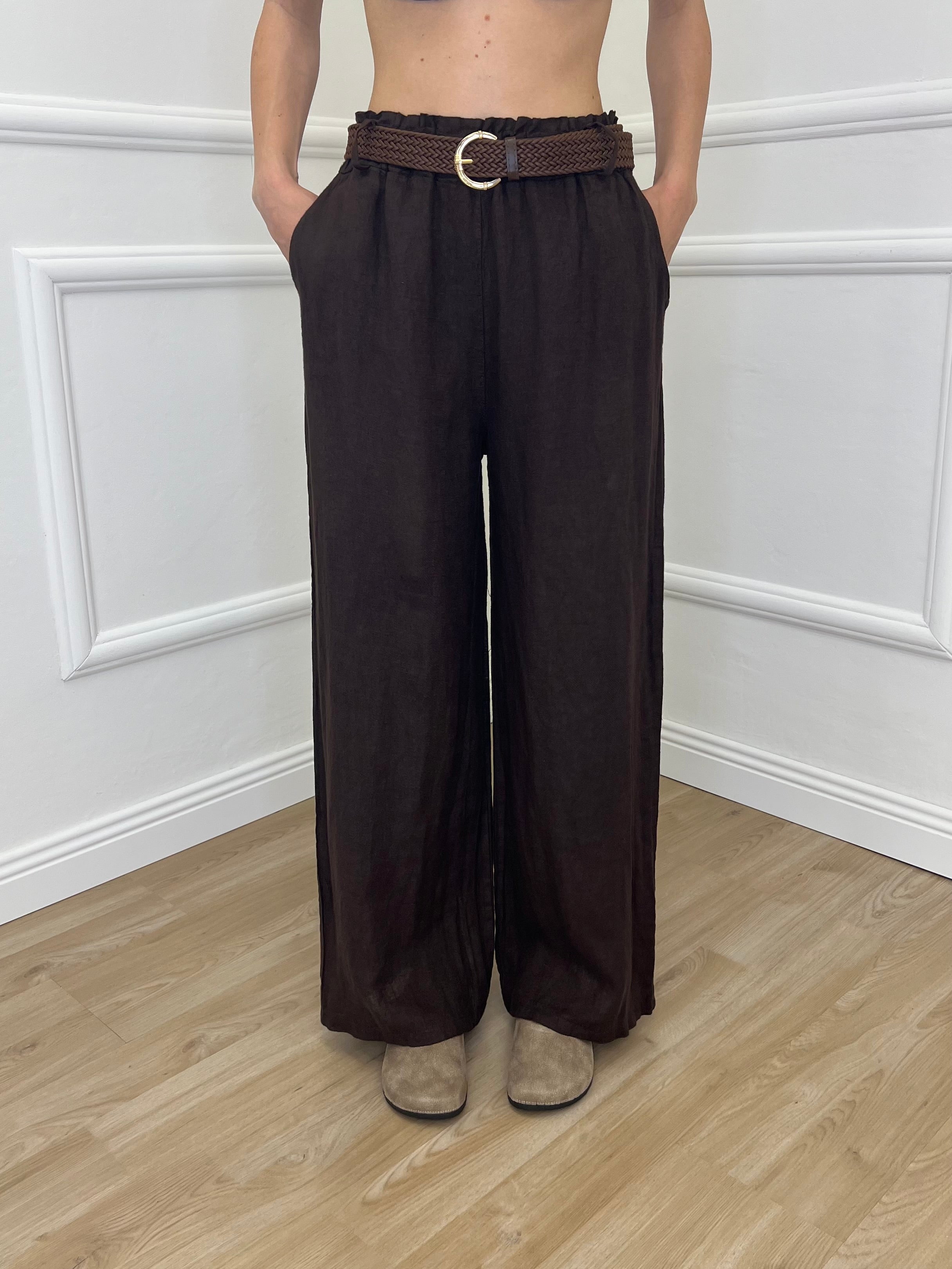 Pantalone Lino Cintura 22525 Moro