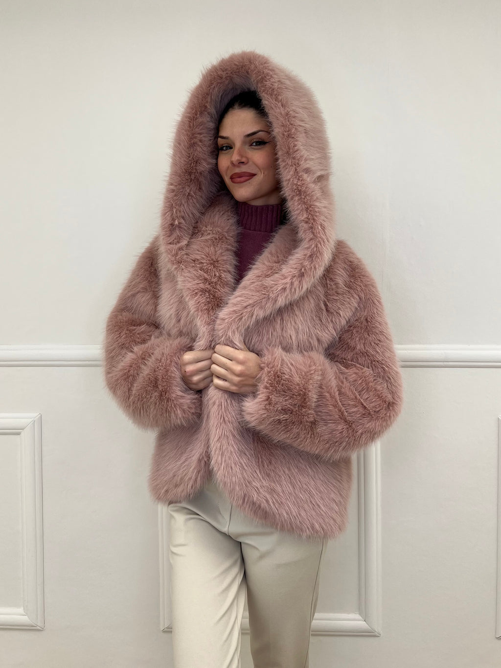 Pelliccia Cappuccio 9422 Rosa