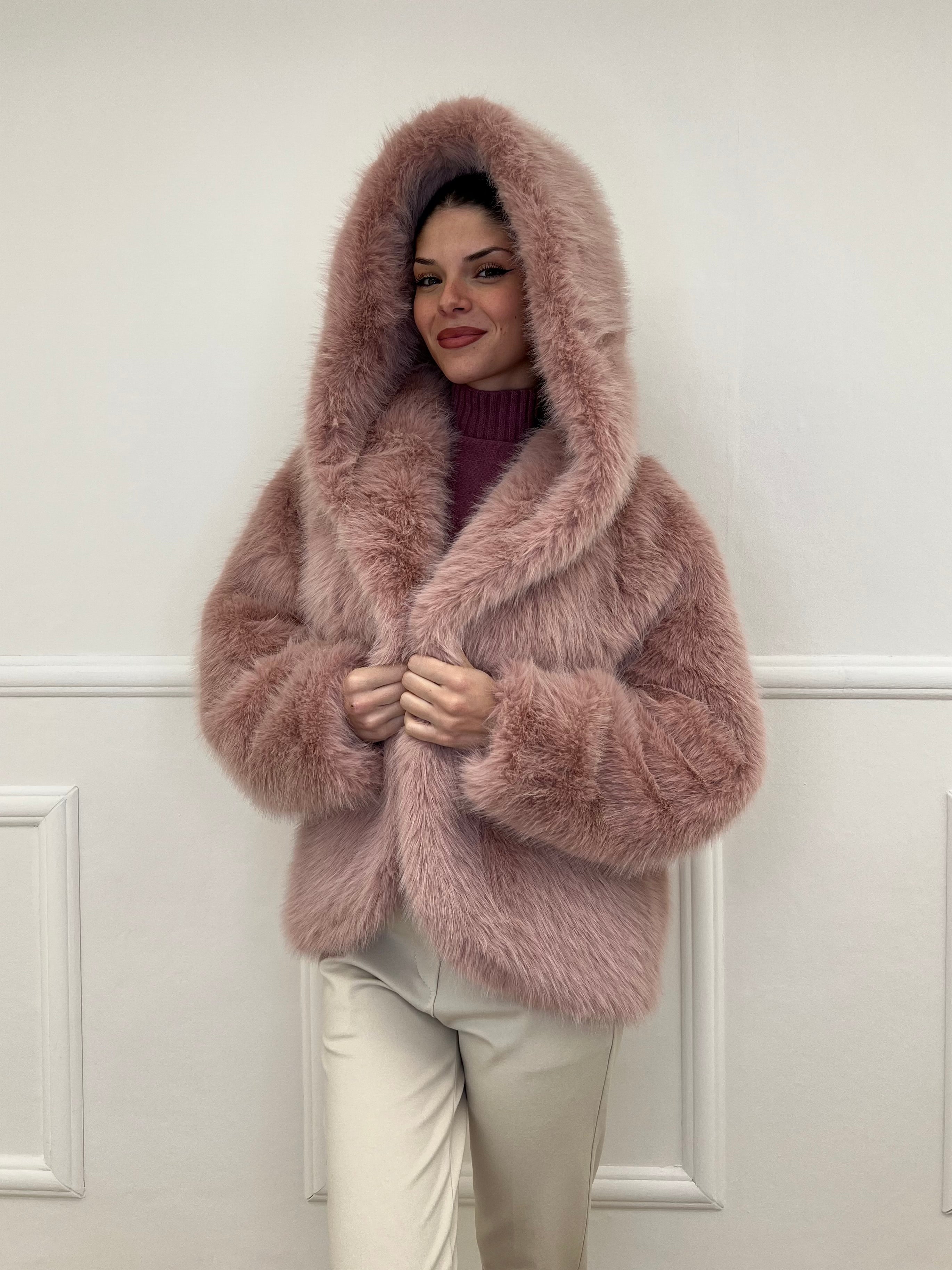 Pelliccia Cappuccio 9422 Rosa