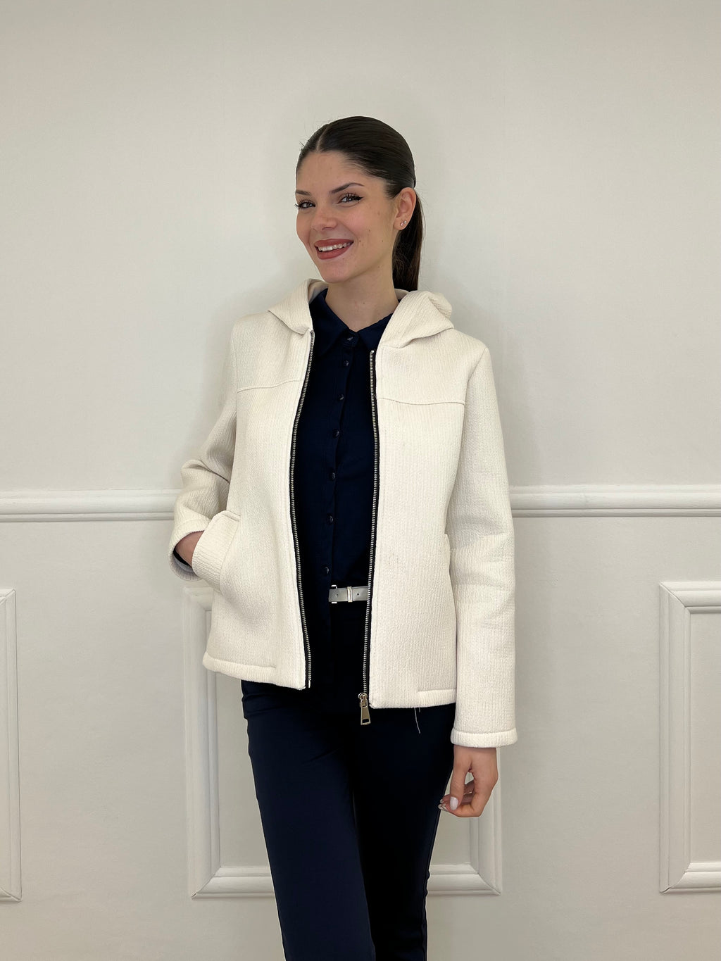 Giacca Neoprene Zip 26087 Panna