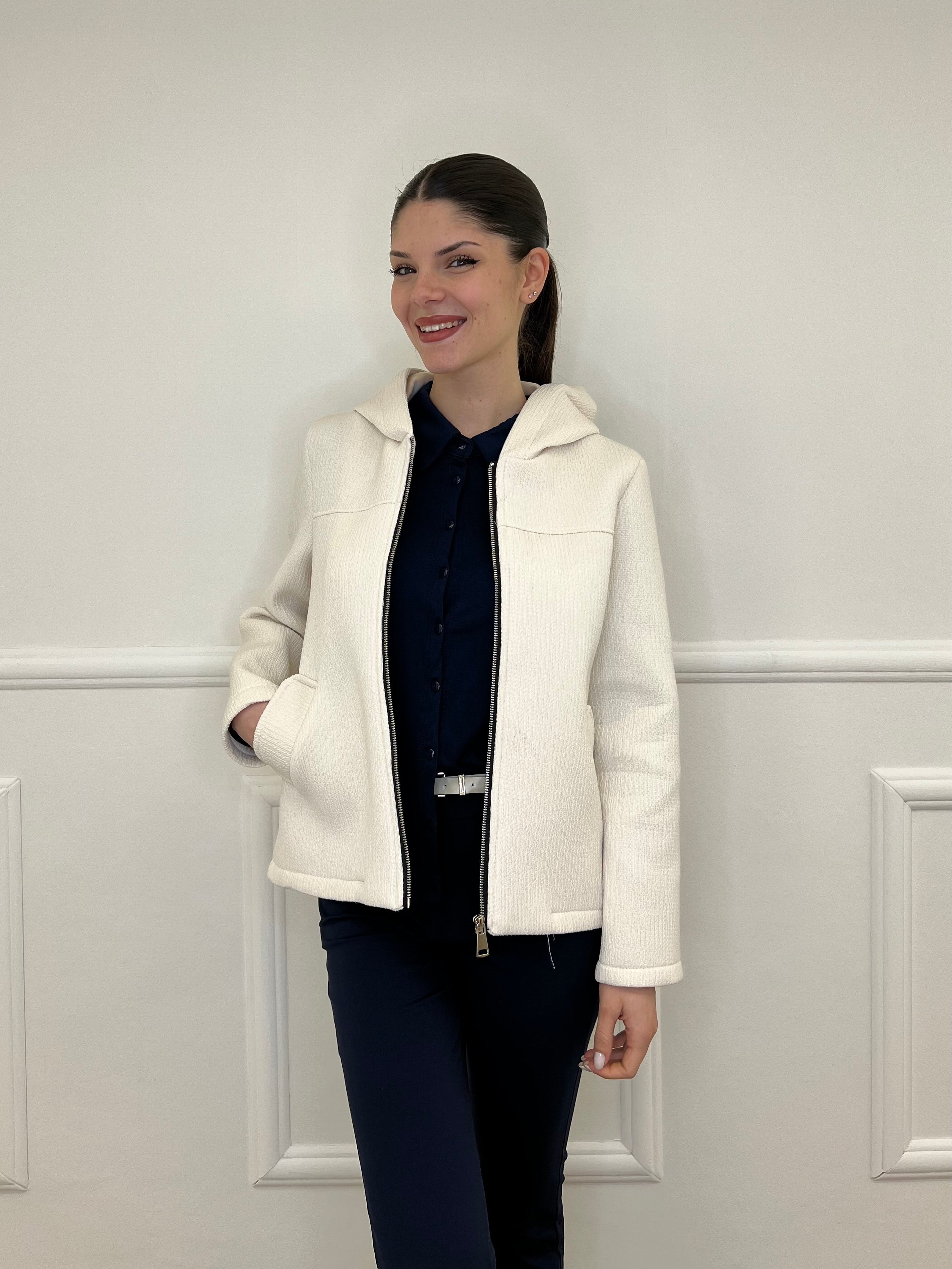 Giacca Neoprene Zip 26087 Panna