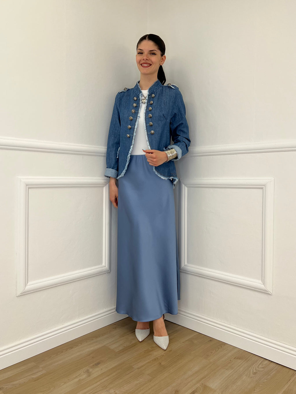 Giacca Napoleone in Denim 2373 Azzurro