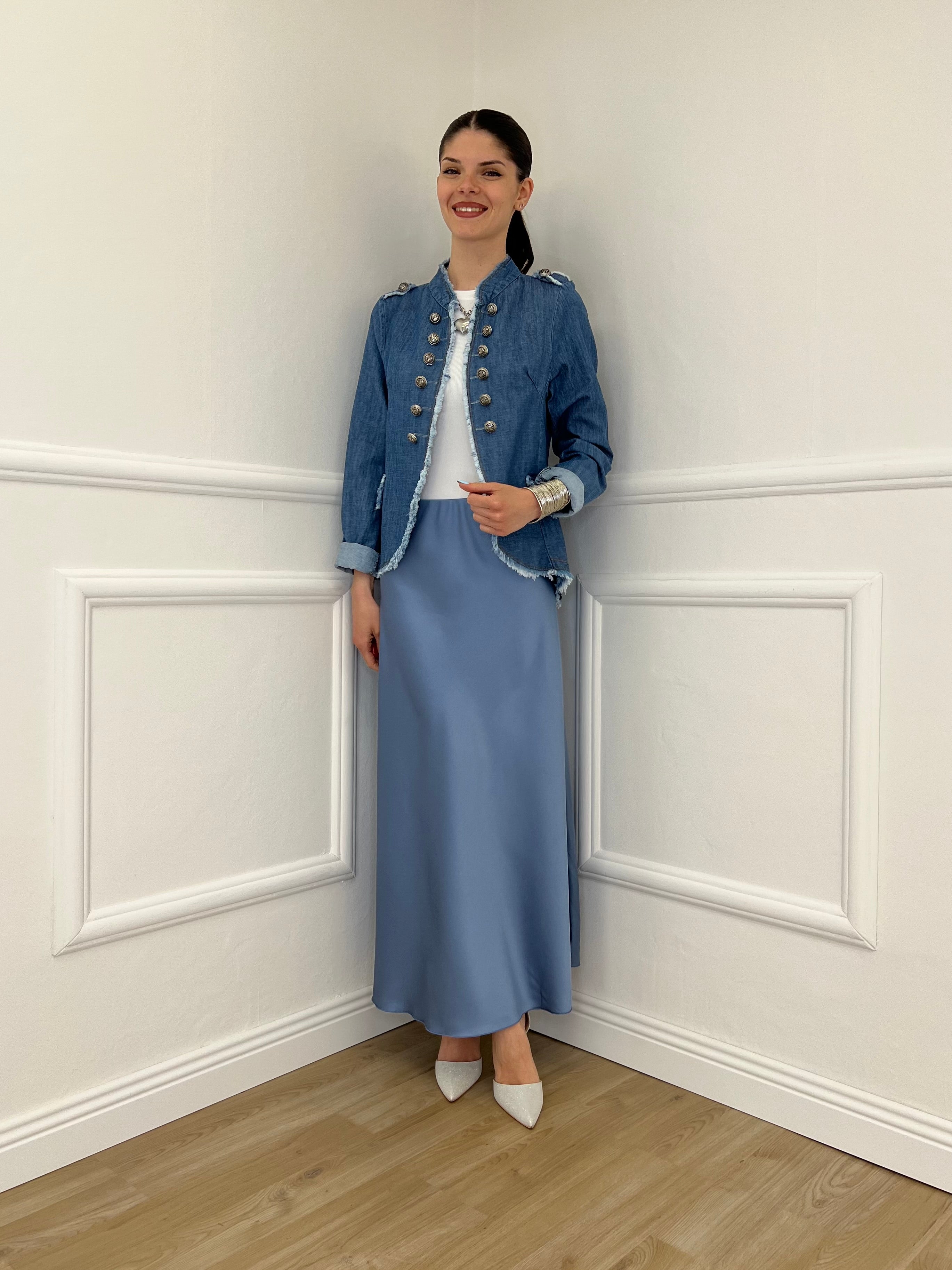 Giacca Napoleone in Denim 2373 Azzurro