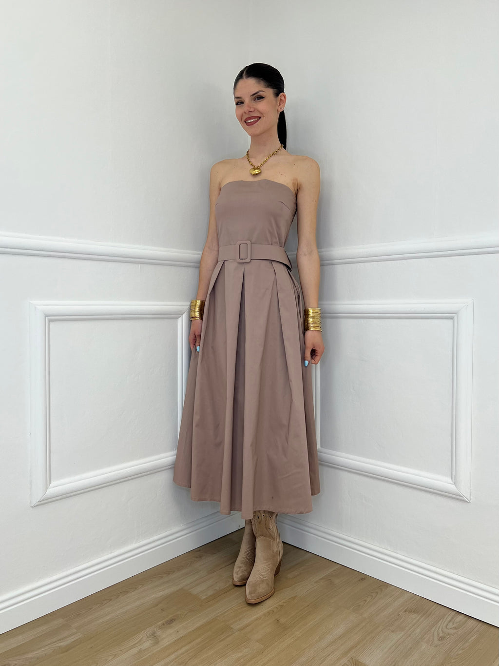 Abito a Fascia Cintura 9762 Taupe