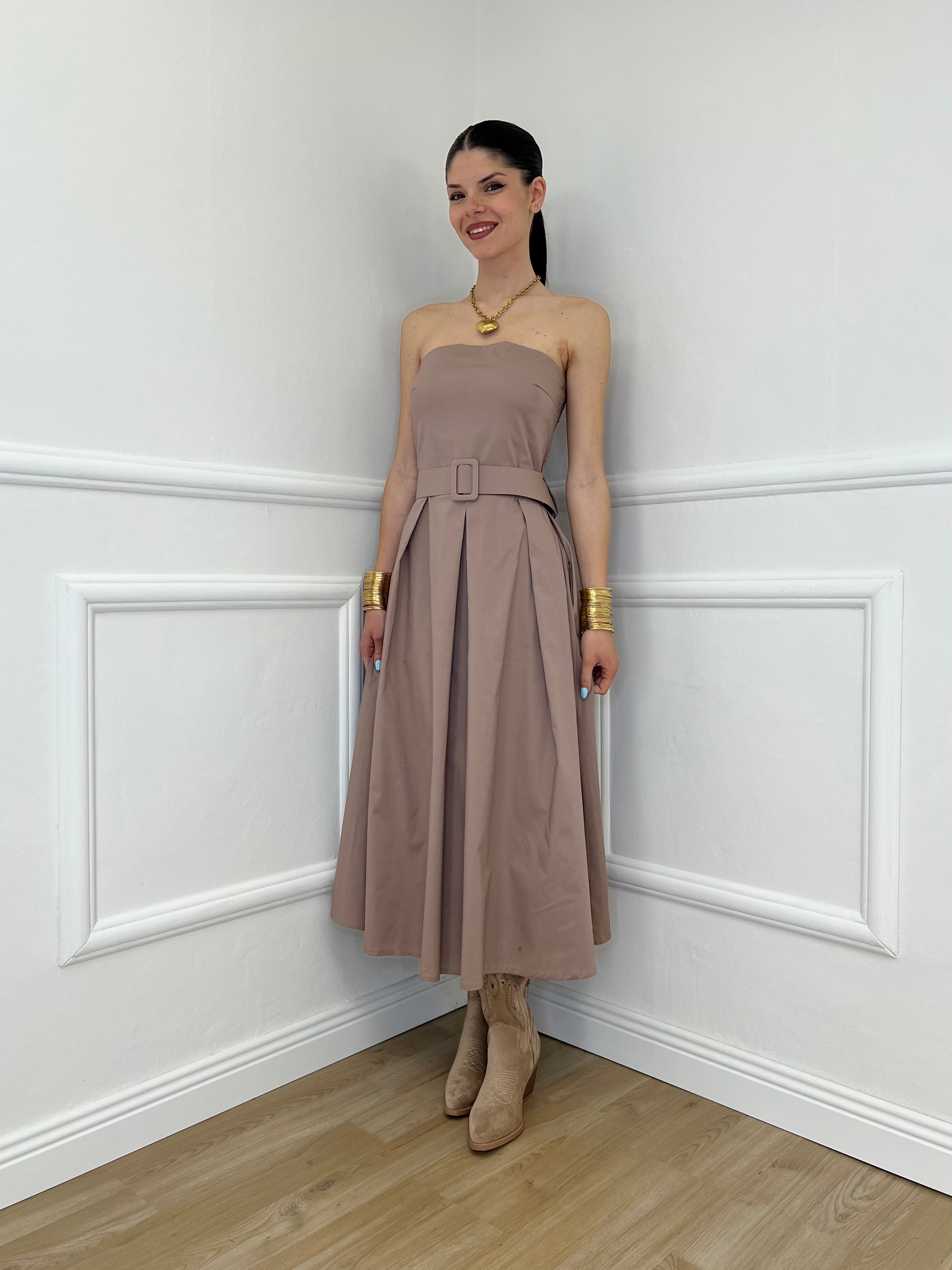Abito a Fascia Cintura 9762 Taupe