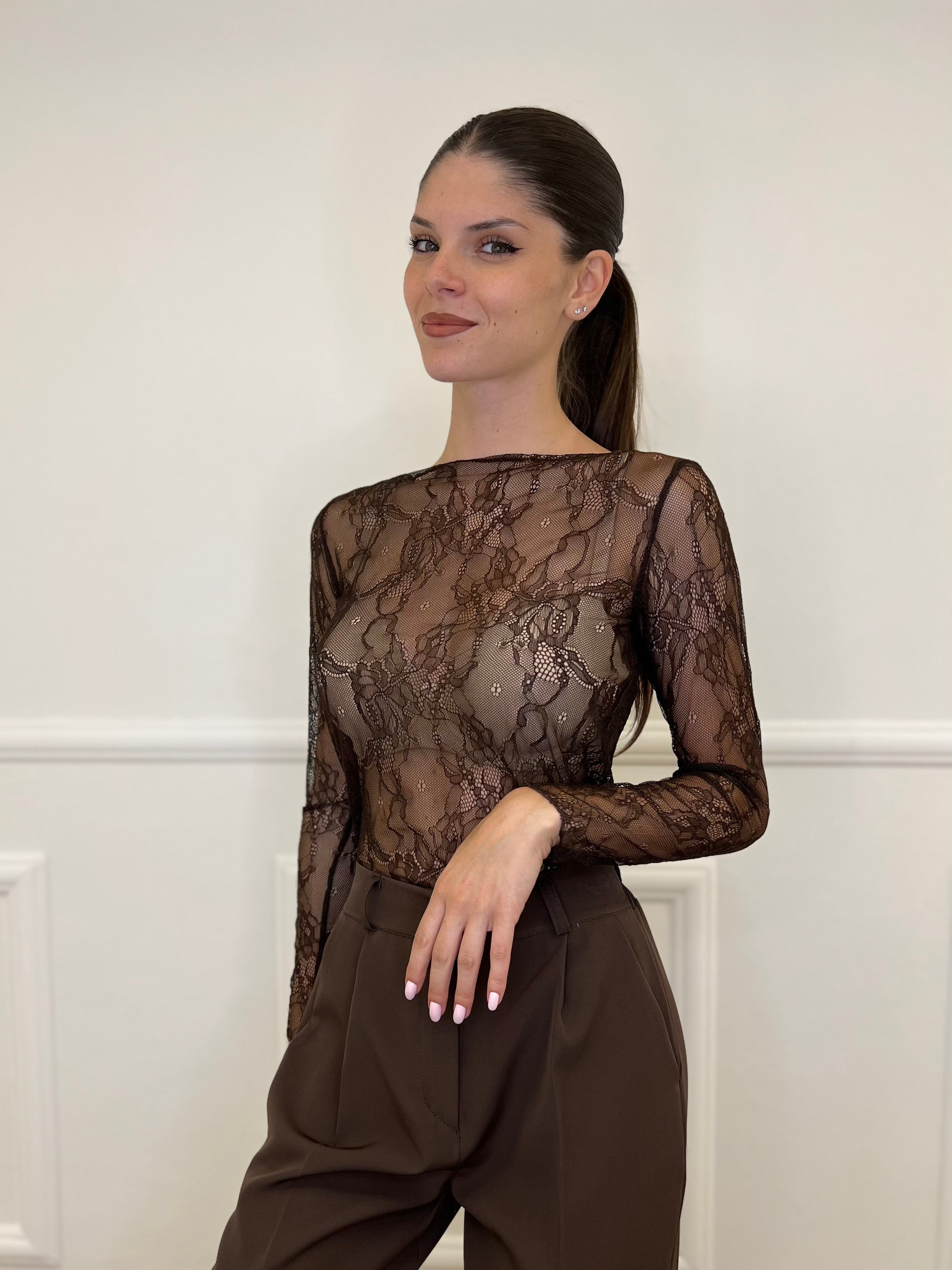 Maglia Pizzo MM188 Caffè - Bazar Abbigliamento