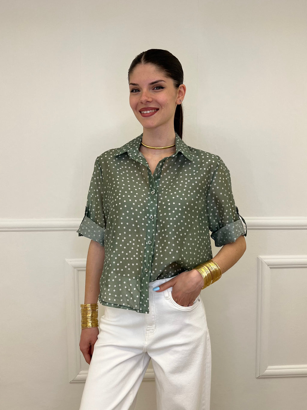 Camicia Tencel Pois 26031 Verde