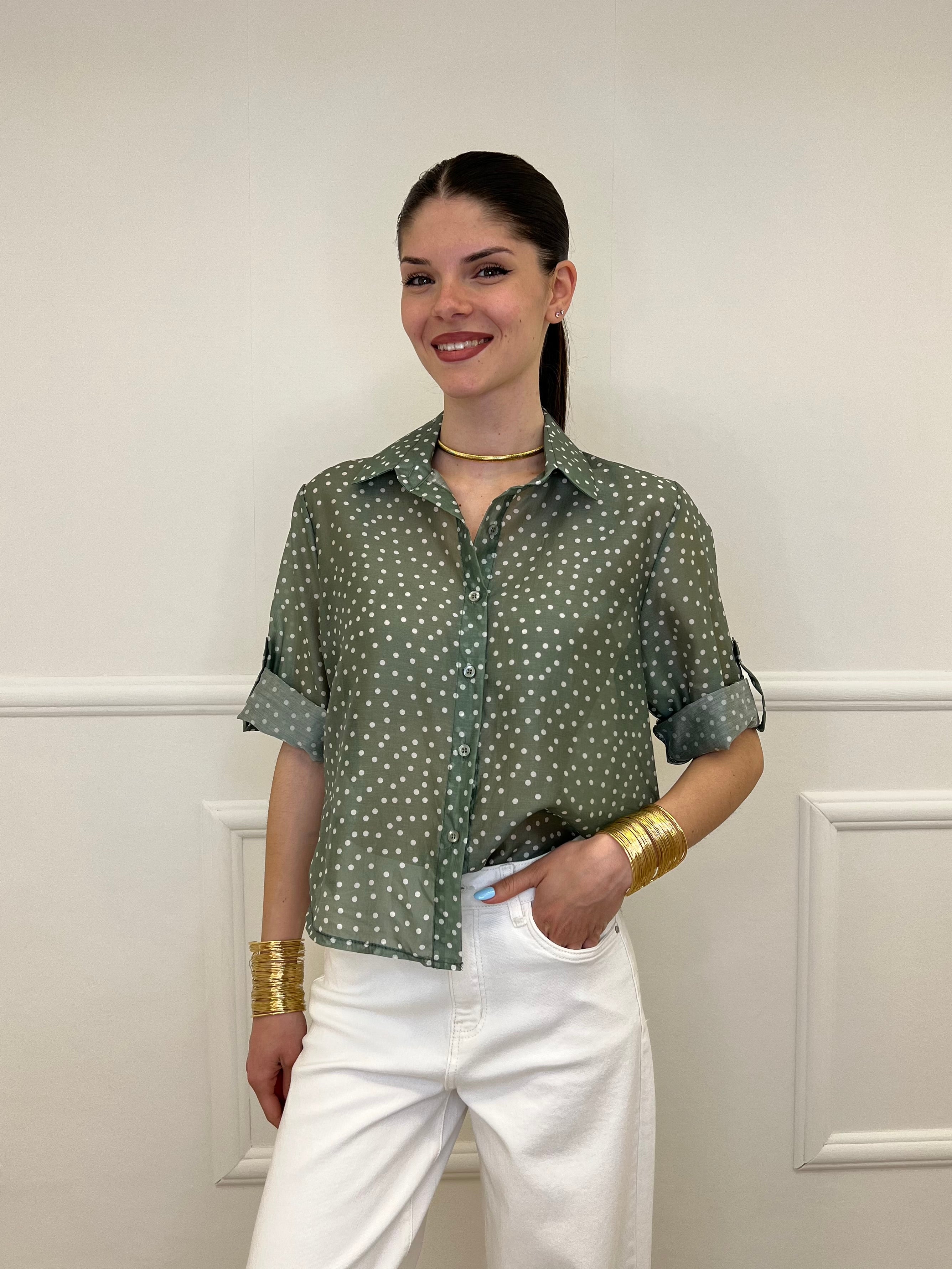 Camicia Tencel Pois 26031 Verde