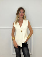 Gilet Asimmetrico in Maglia 5410 Panna