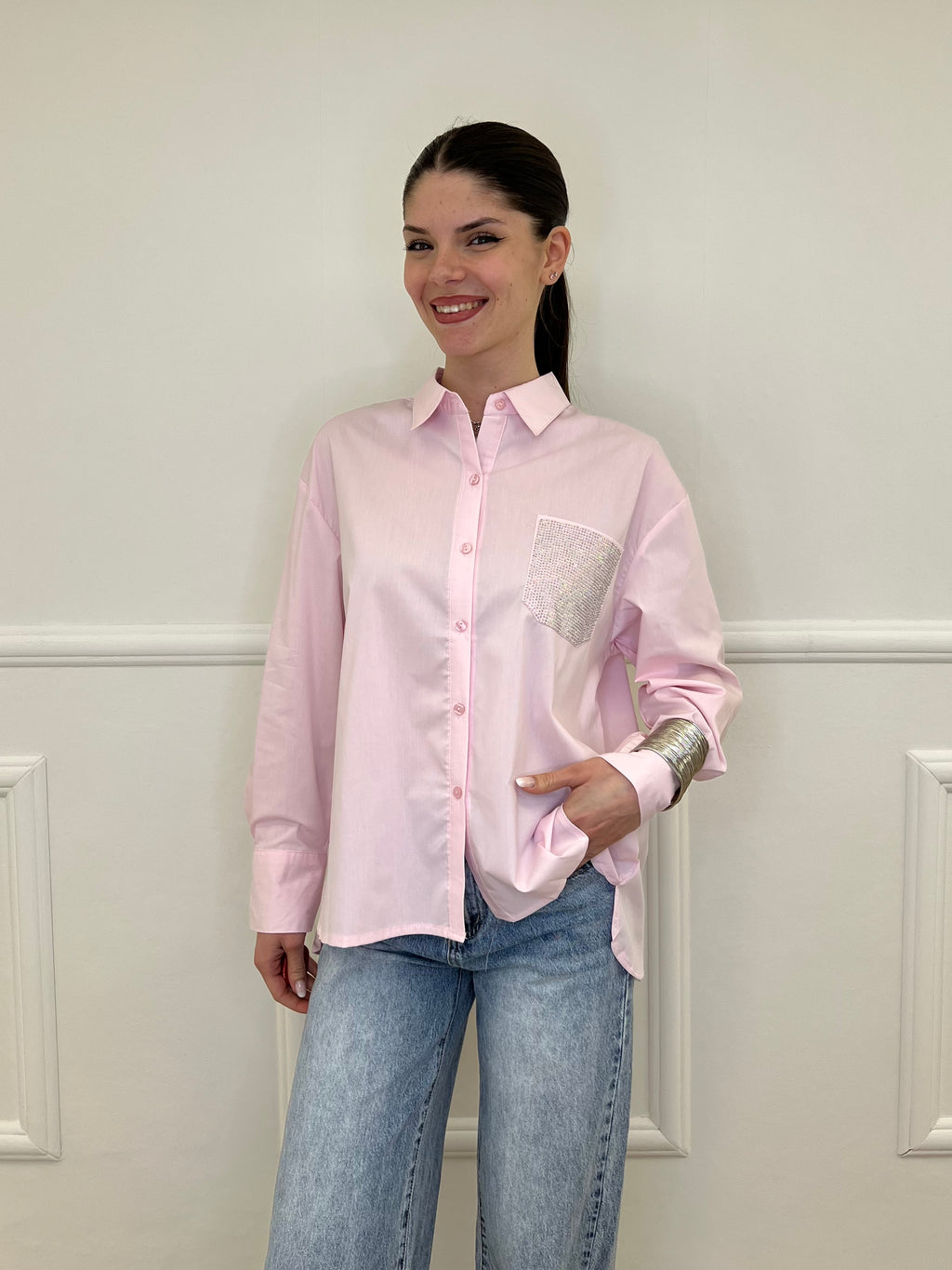Camicia Over Tasca Strass 1786 Rosa