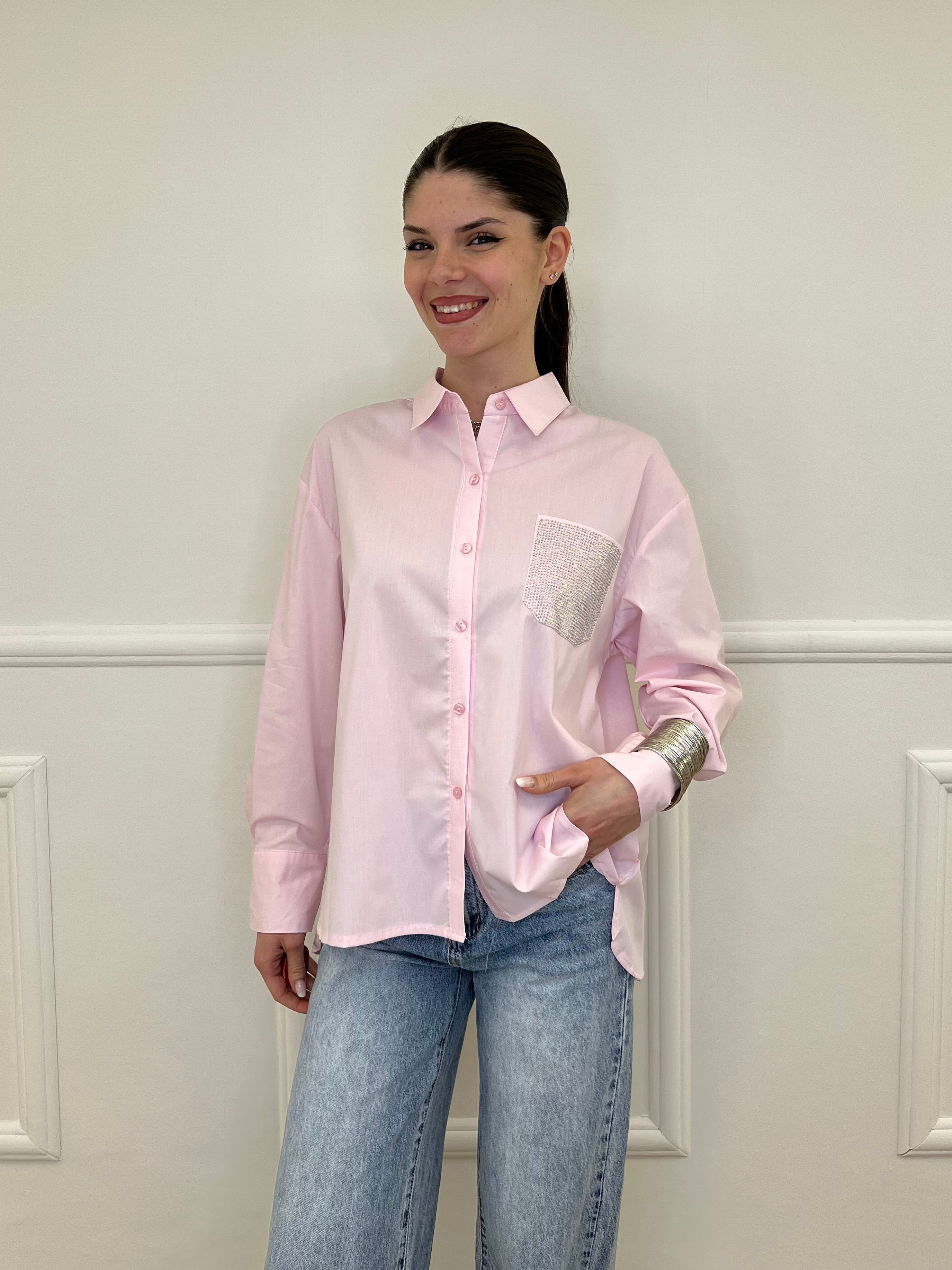 Camicia Over Tasca Strass 1786 Rosa