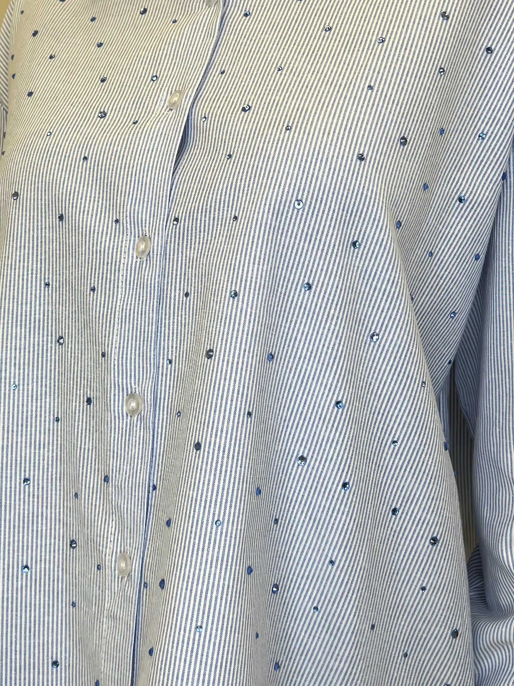 Camicia Righe Strass 2514 Azzurro