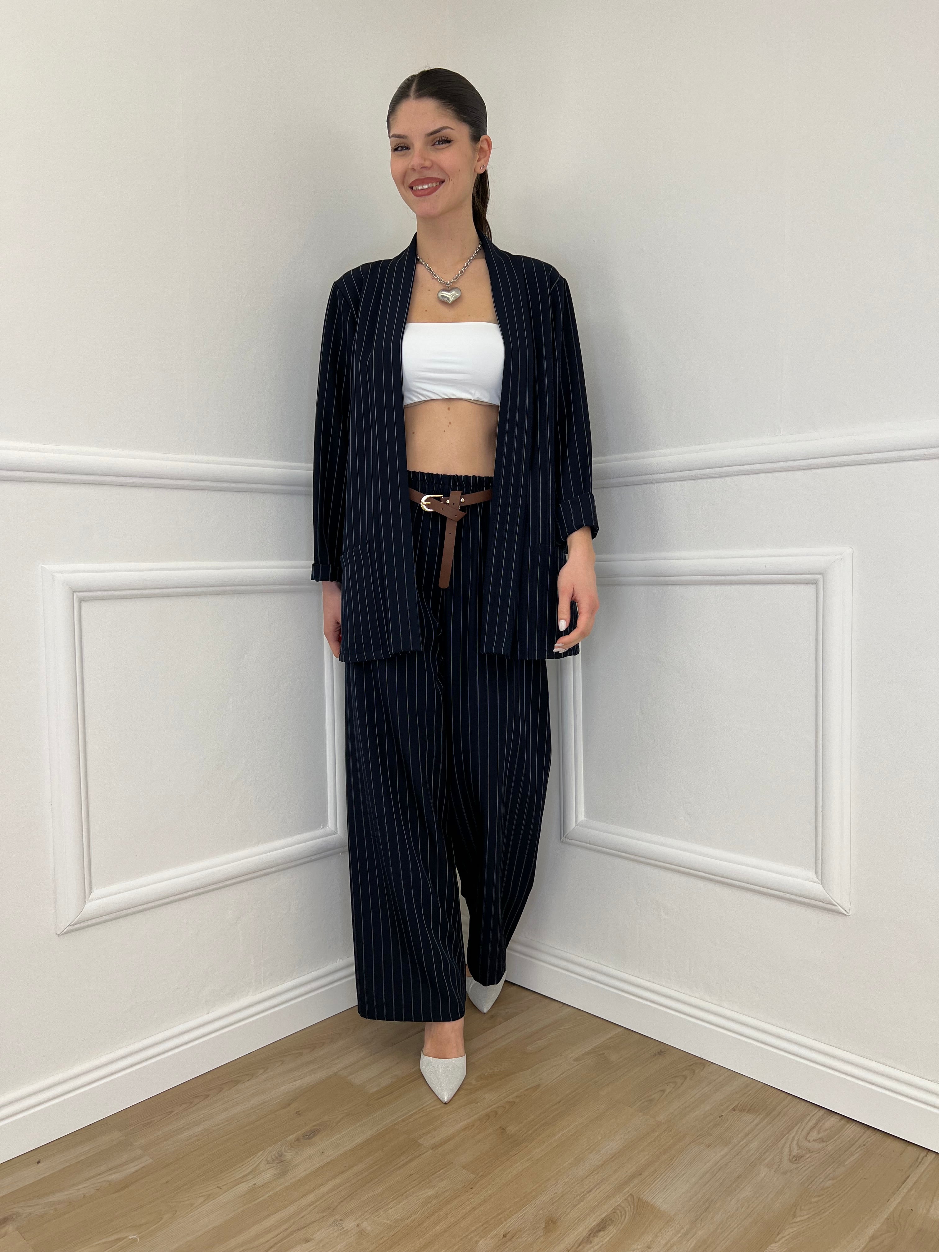 Tailleur Gessato a Scialle 90798 Blu