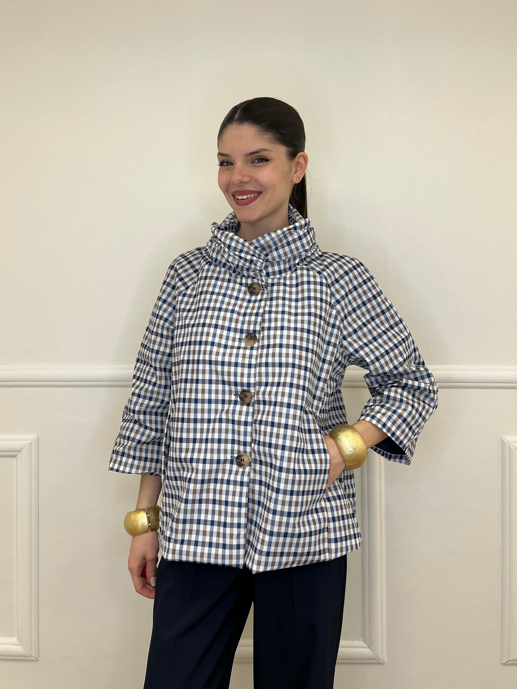 Giacca In Taffetà a Quadri 190771 Blu