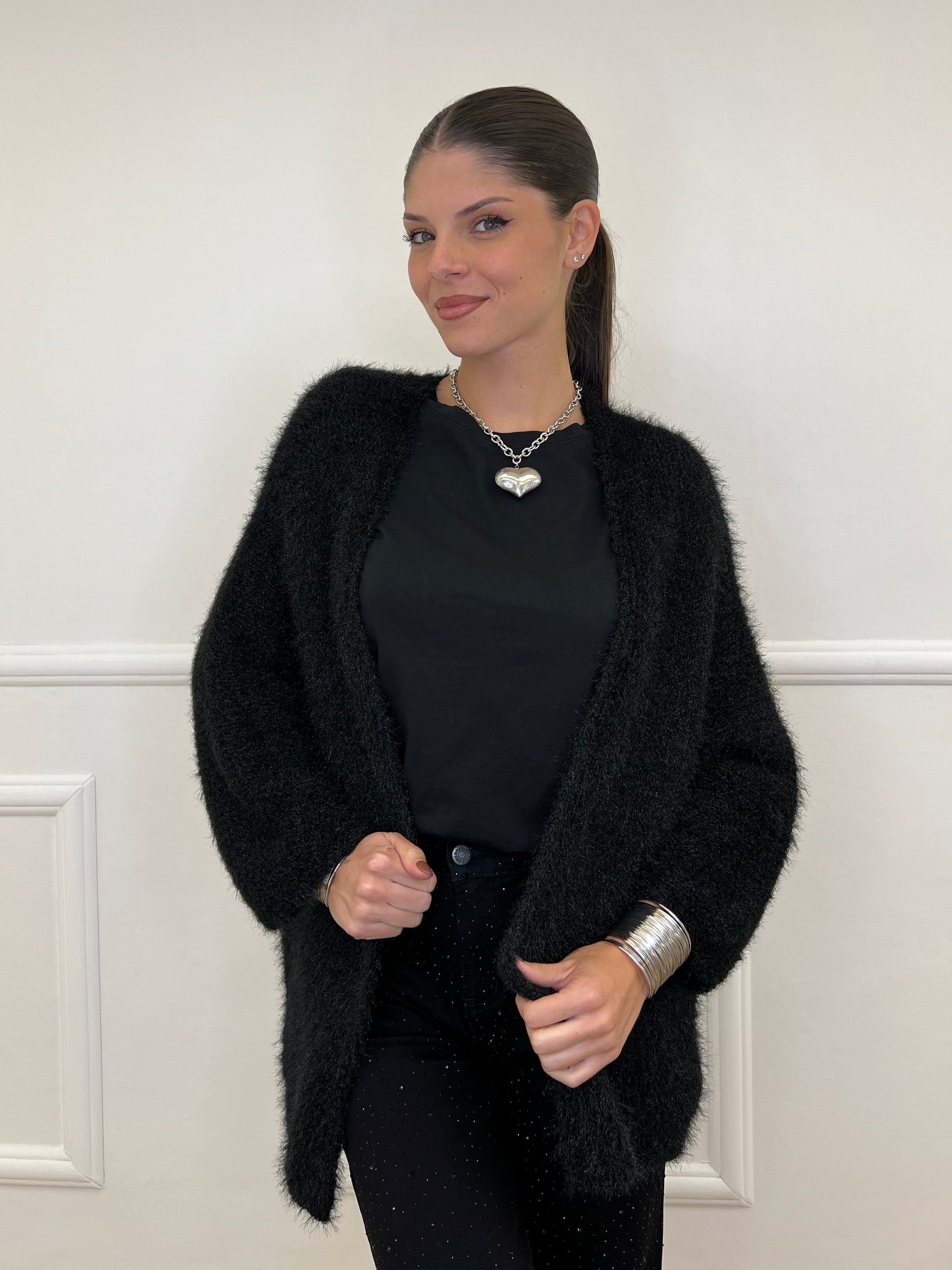 Cardigan Effetto Mohair 633 Nero