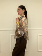 Camicia Tencel Crop Fiori 4099 Marrone