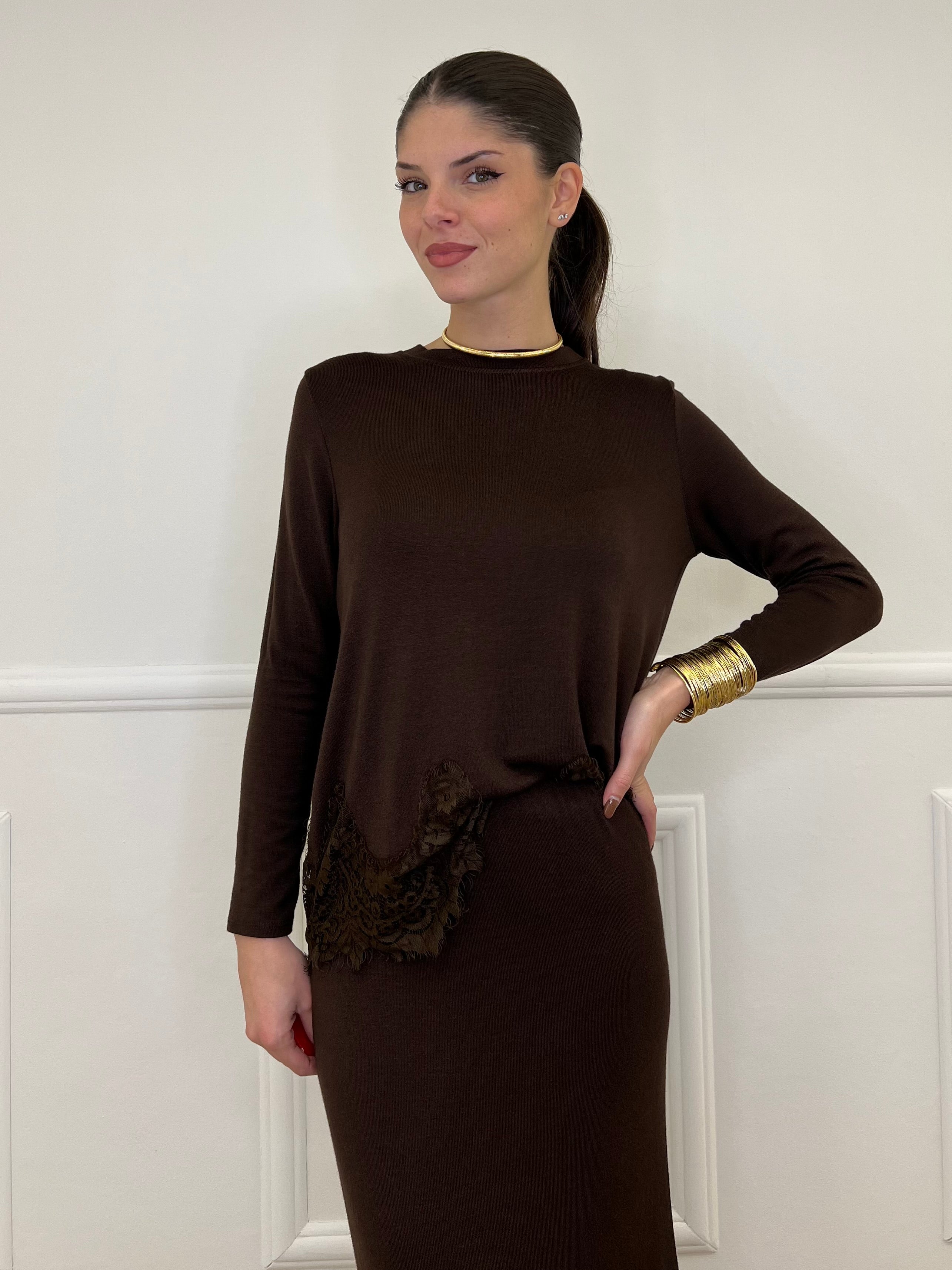 Maglia con Pizzo 60553 Moro