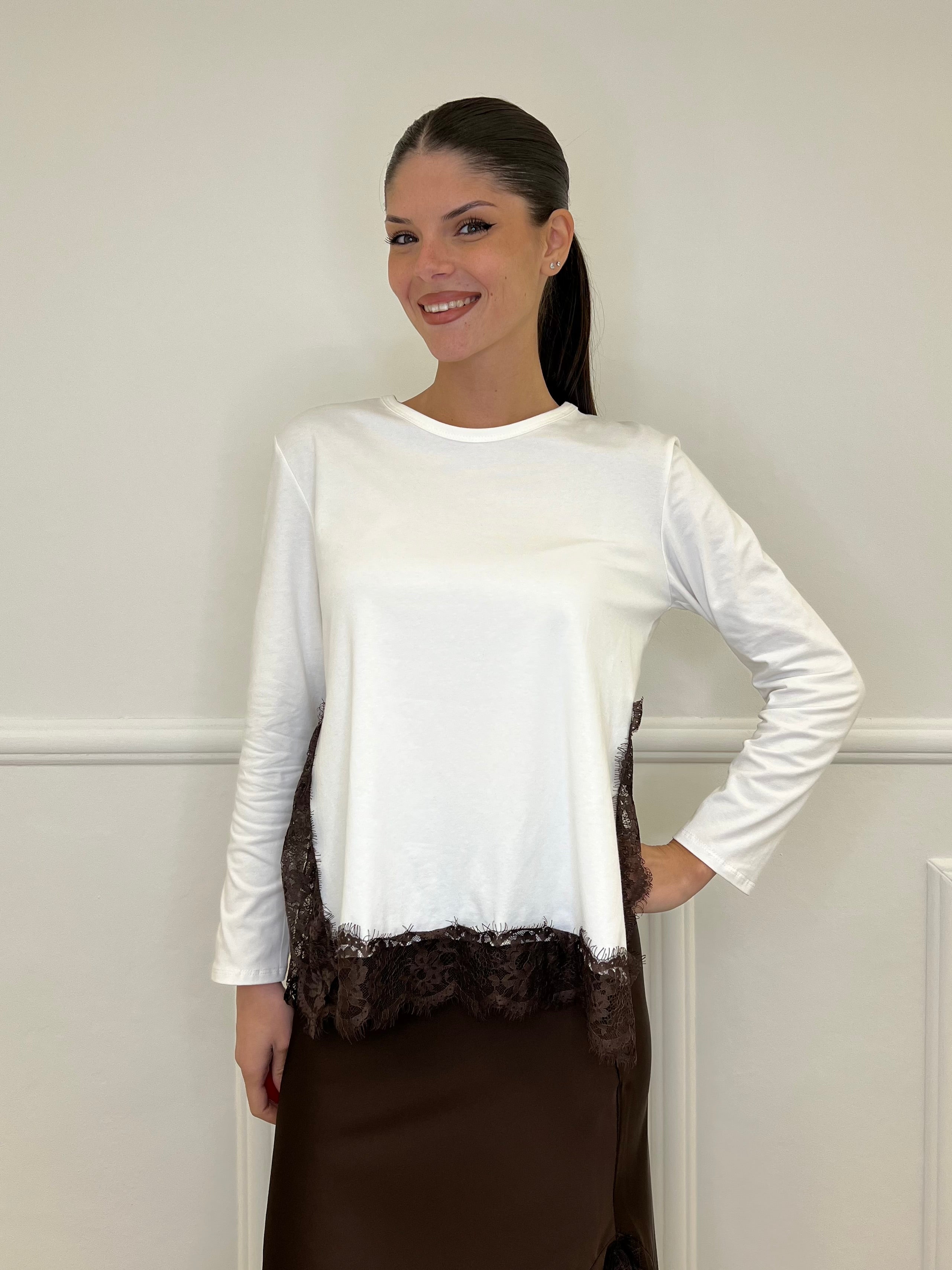 Maglia con Pizzo 55777 Bianco