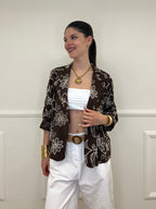 Blazer Ricamato in Lino e Viscosa 11353 Moro