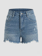 Shorts Denim Sfrangiato Con Strass 6632