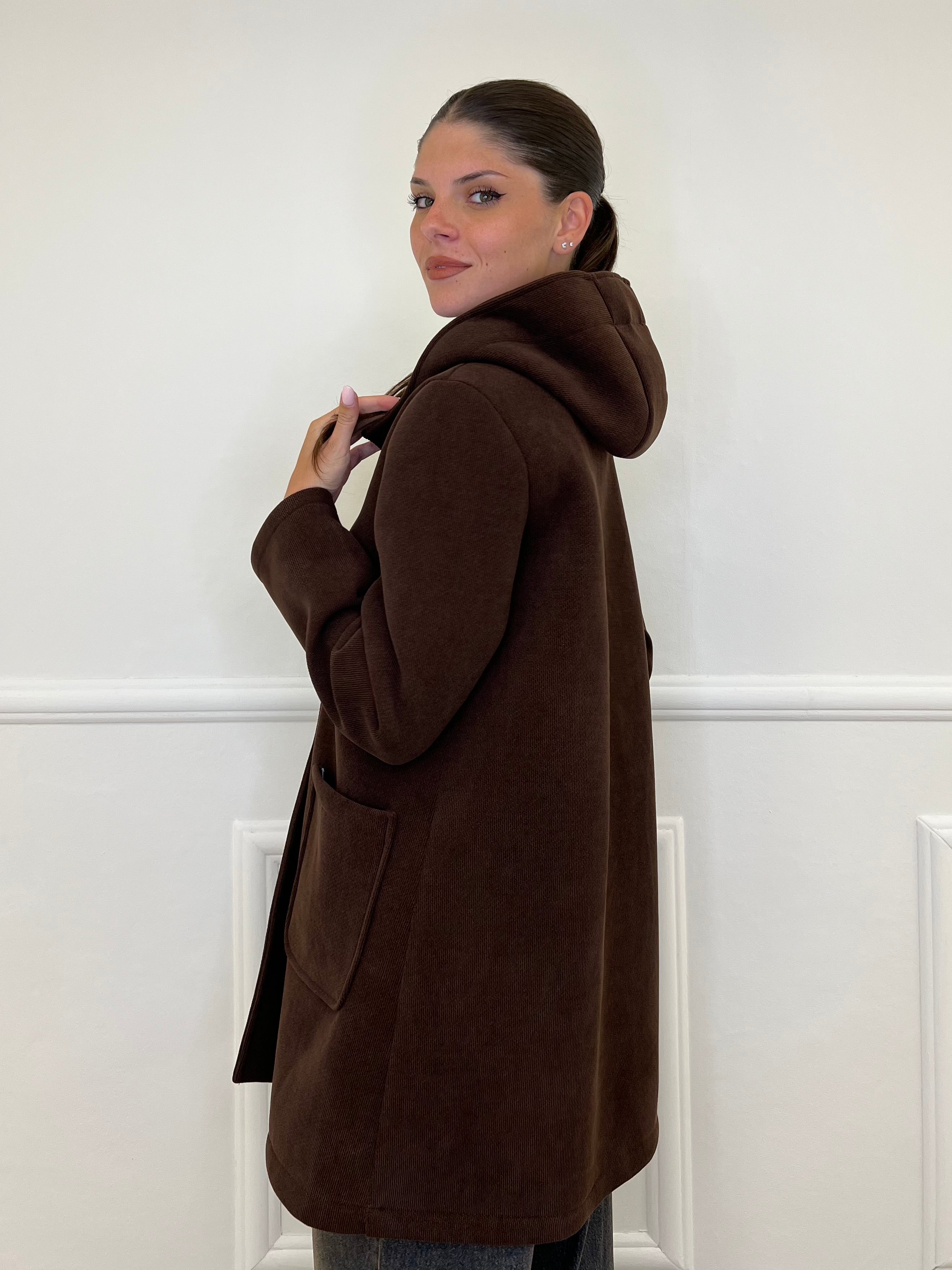 Cappotto Neoprene Cappuccio 25761 Caffè - Bazar Abbigliamento