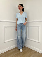 Jeans Con Fiocchi Ricamati e Strass 5354 Azzurro