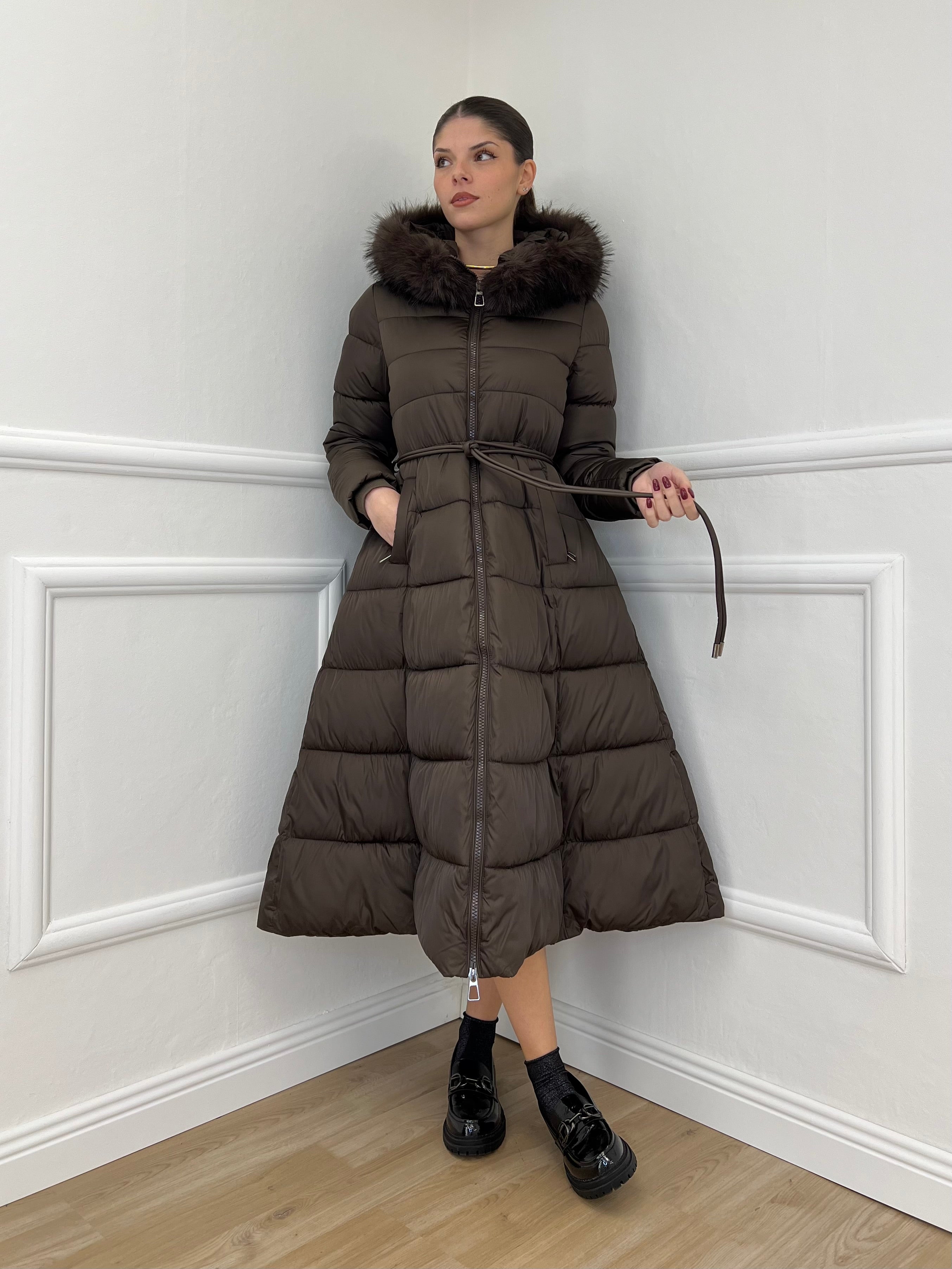 Piumino Lungo Pelliccia 0631 Moro