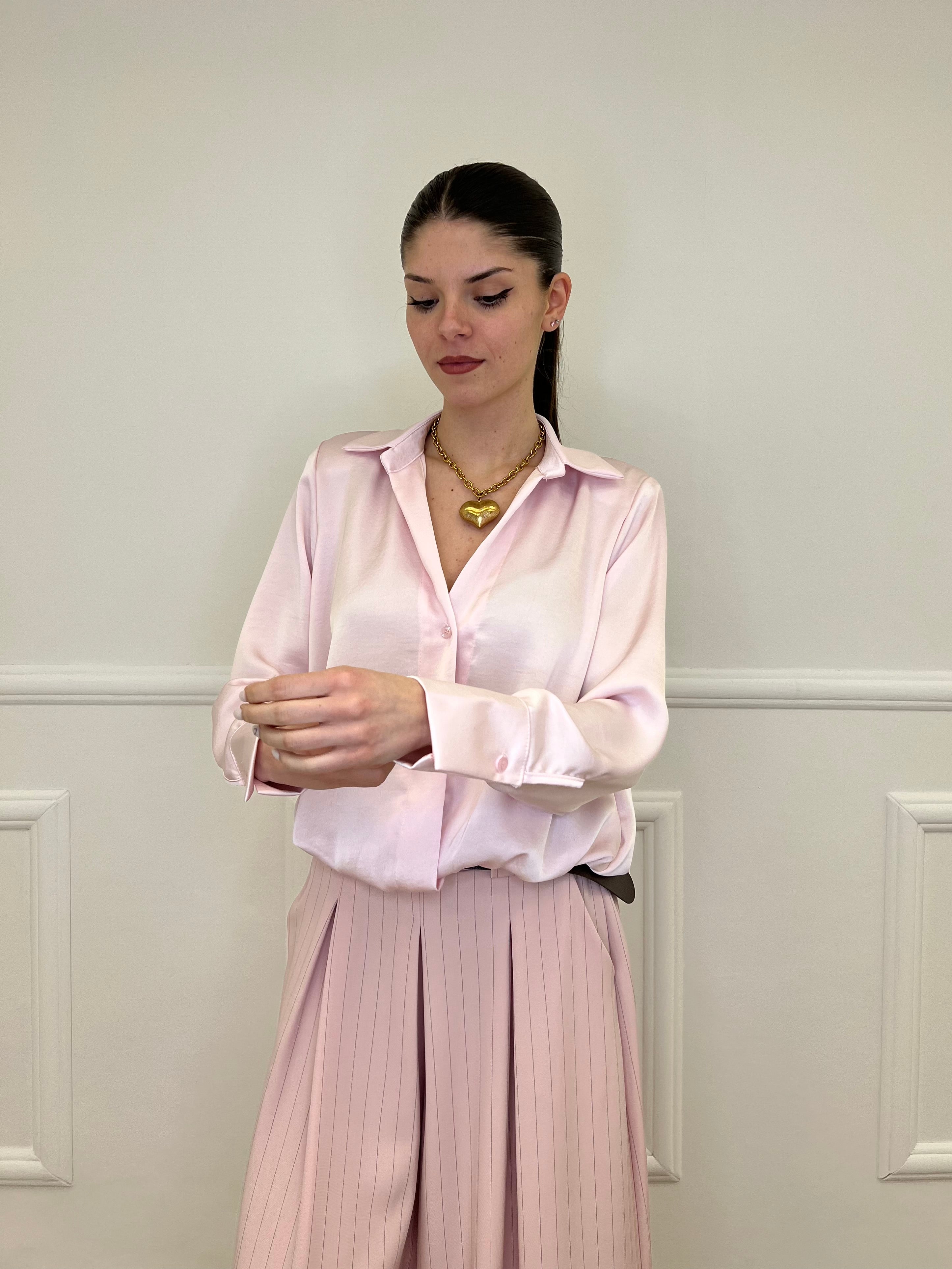Blusa In Satin Con Spalline 10277 Rosa