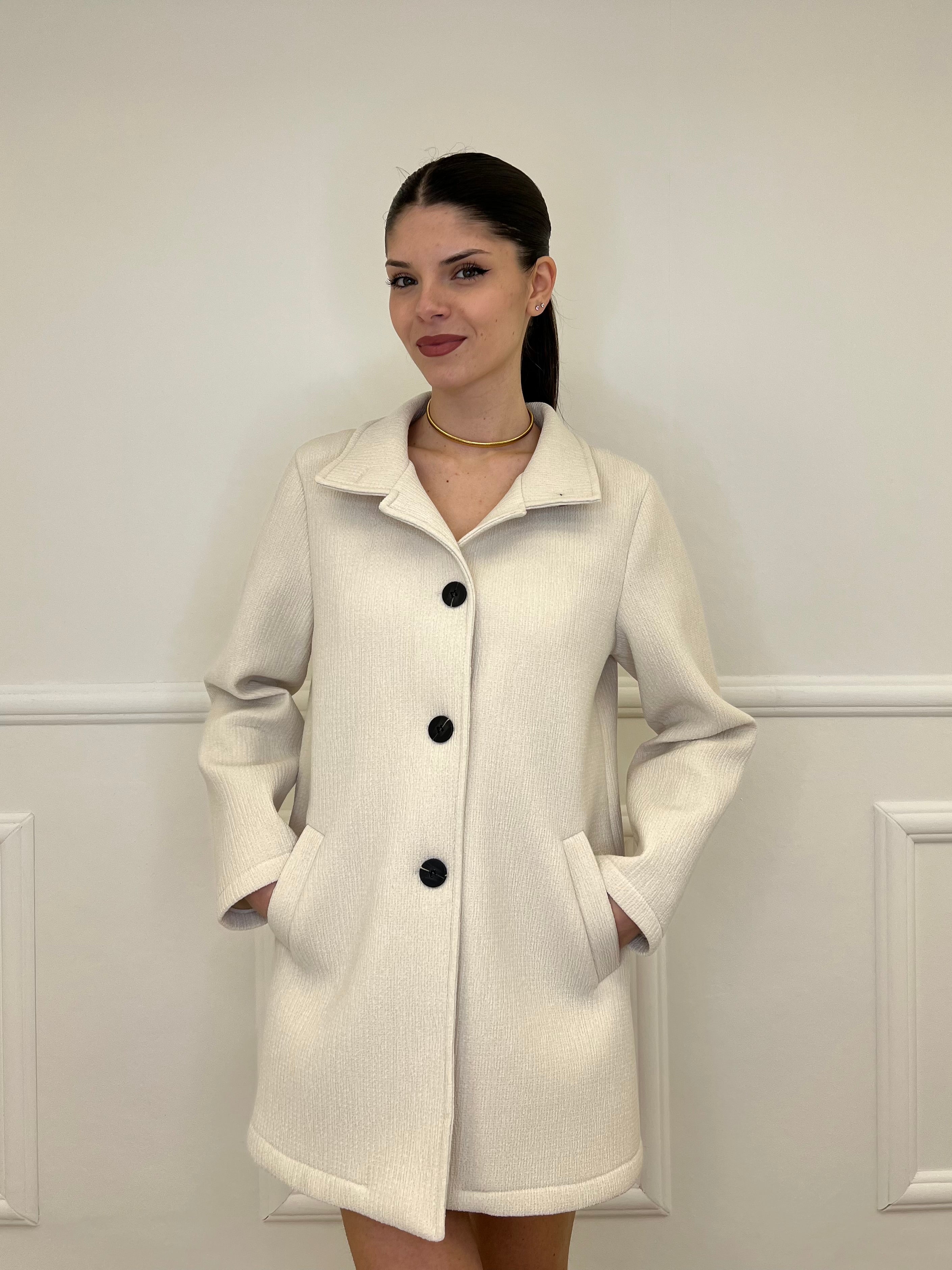 Cappotto Neoprene Colletto 990762 Ecru