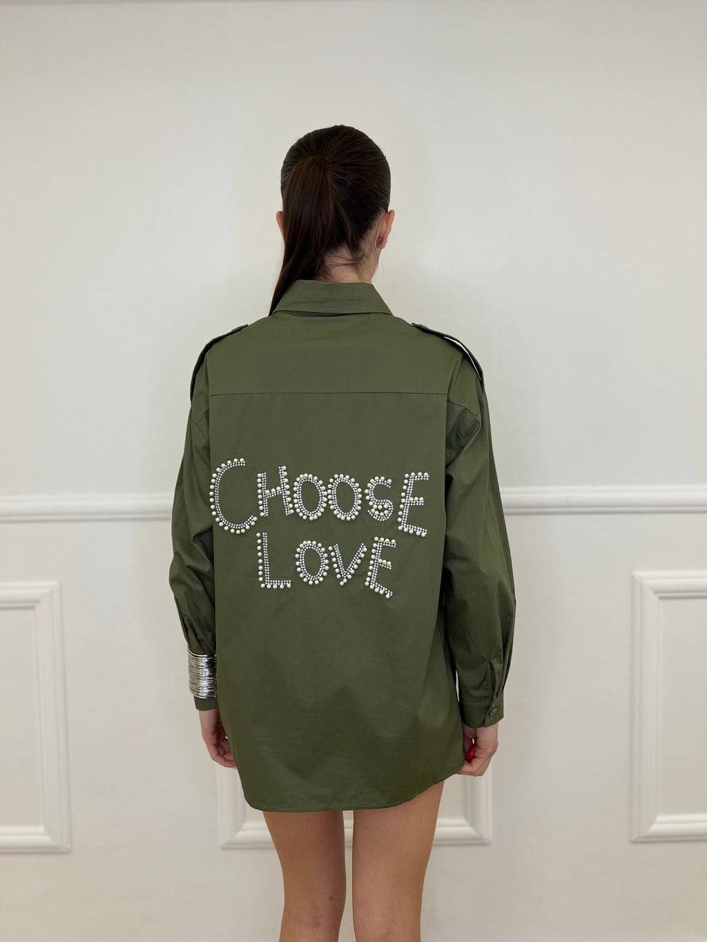 Camicia Overshirt "Choose Love" AL0066 Verde Militare