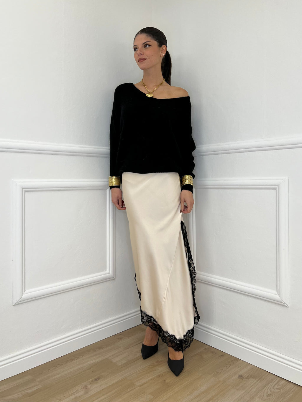 Gonna Asimmetrica Pizzo 2722 Panna