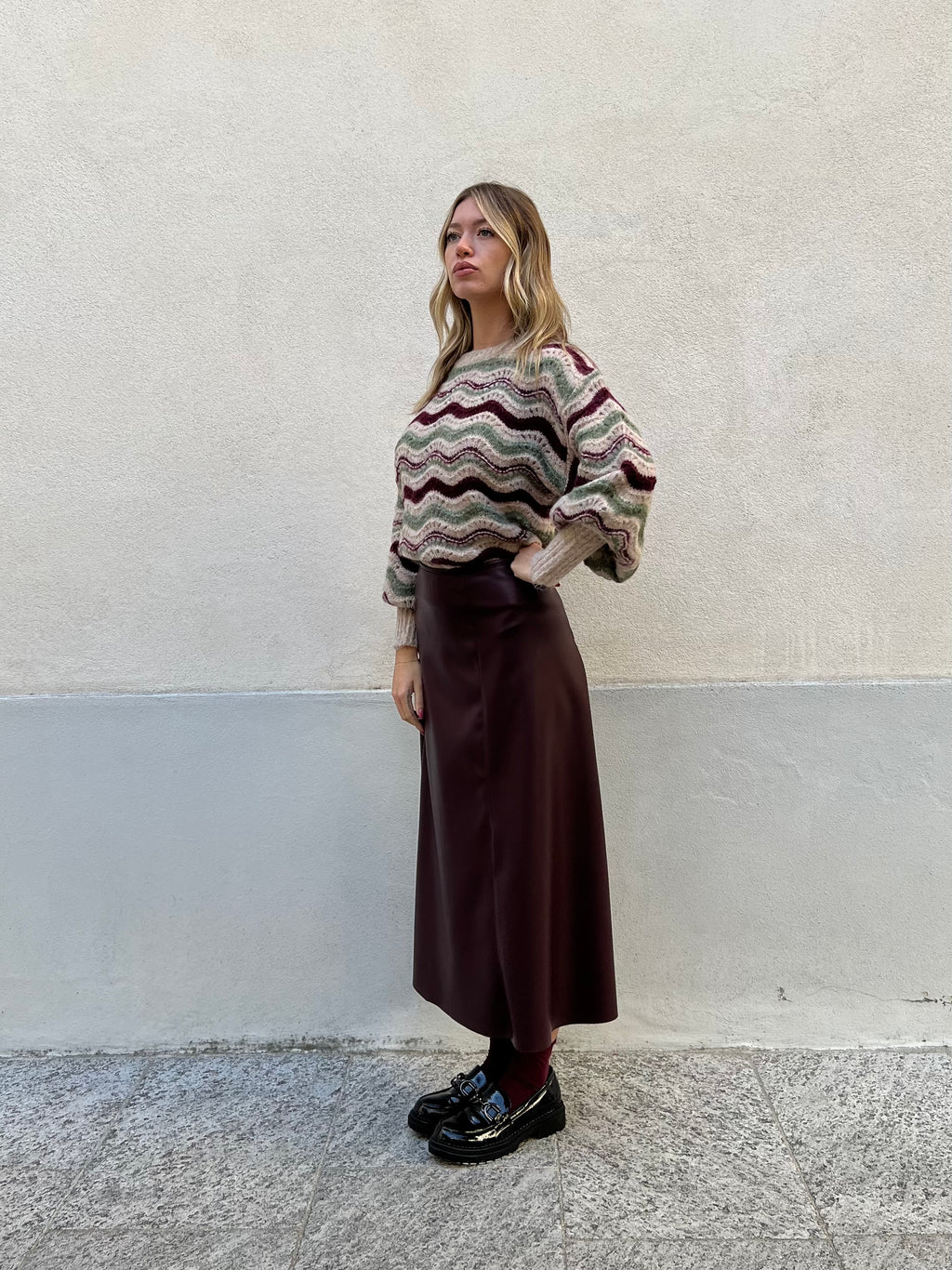 Gonna Midi Ecopelle 8066 Burgundy