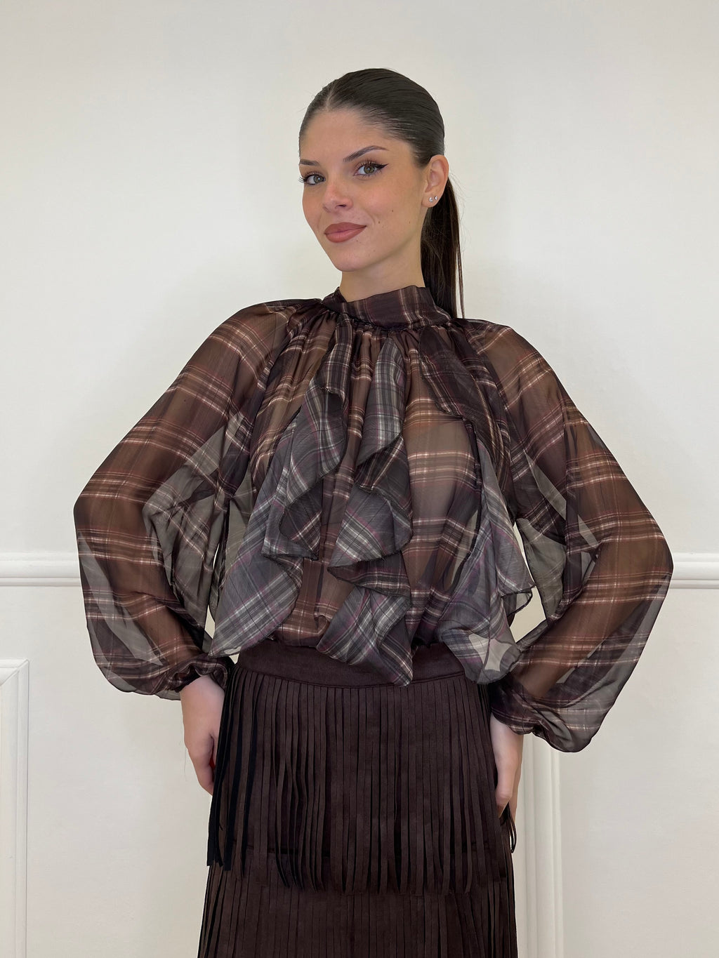 Camicia Madras Jabot L5327 Moro