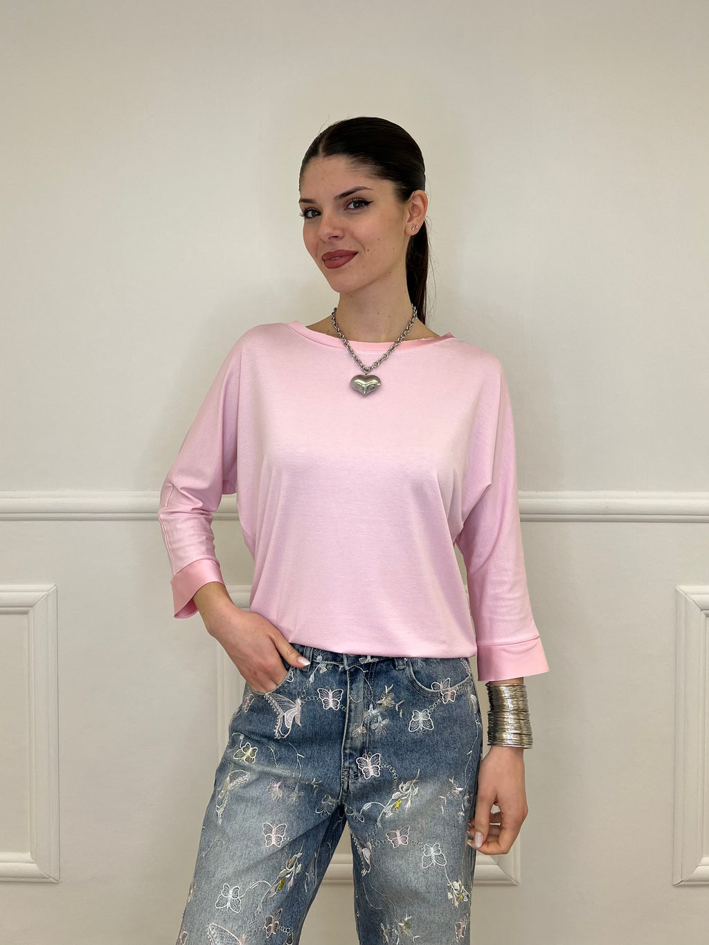 Maglia Barchetta Con Profili in Satin 43002