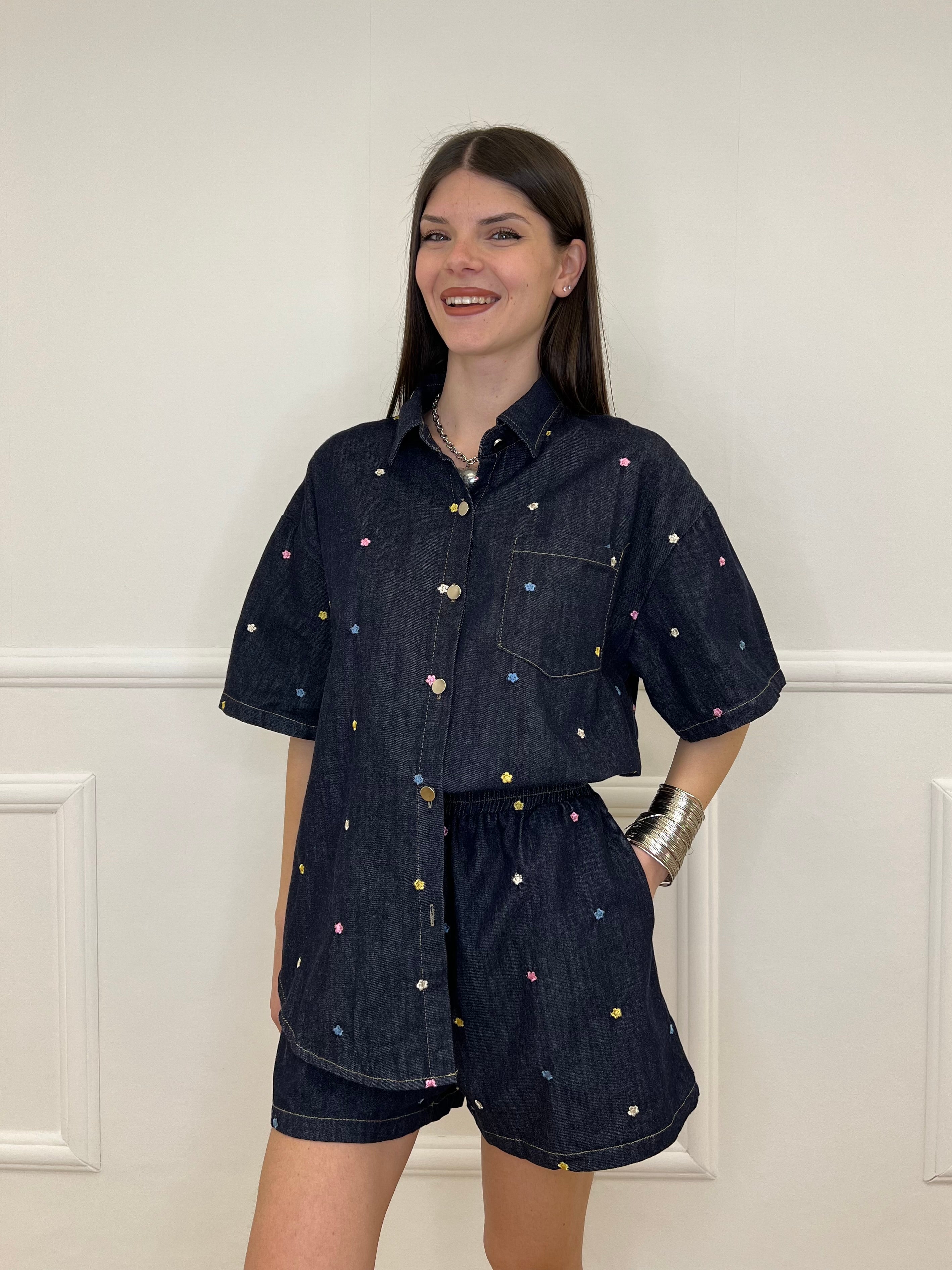 Completo Denim Shorts Ricami 2517 Blue Black